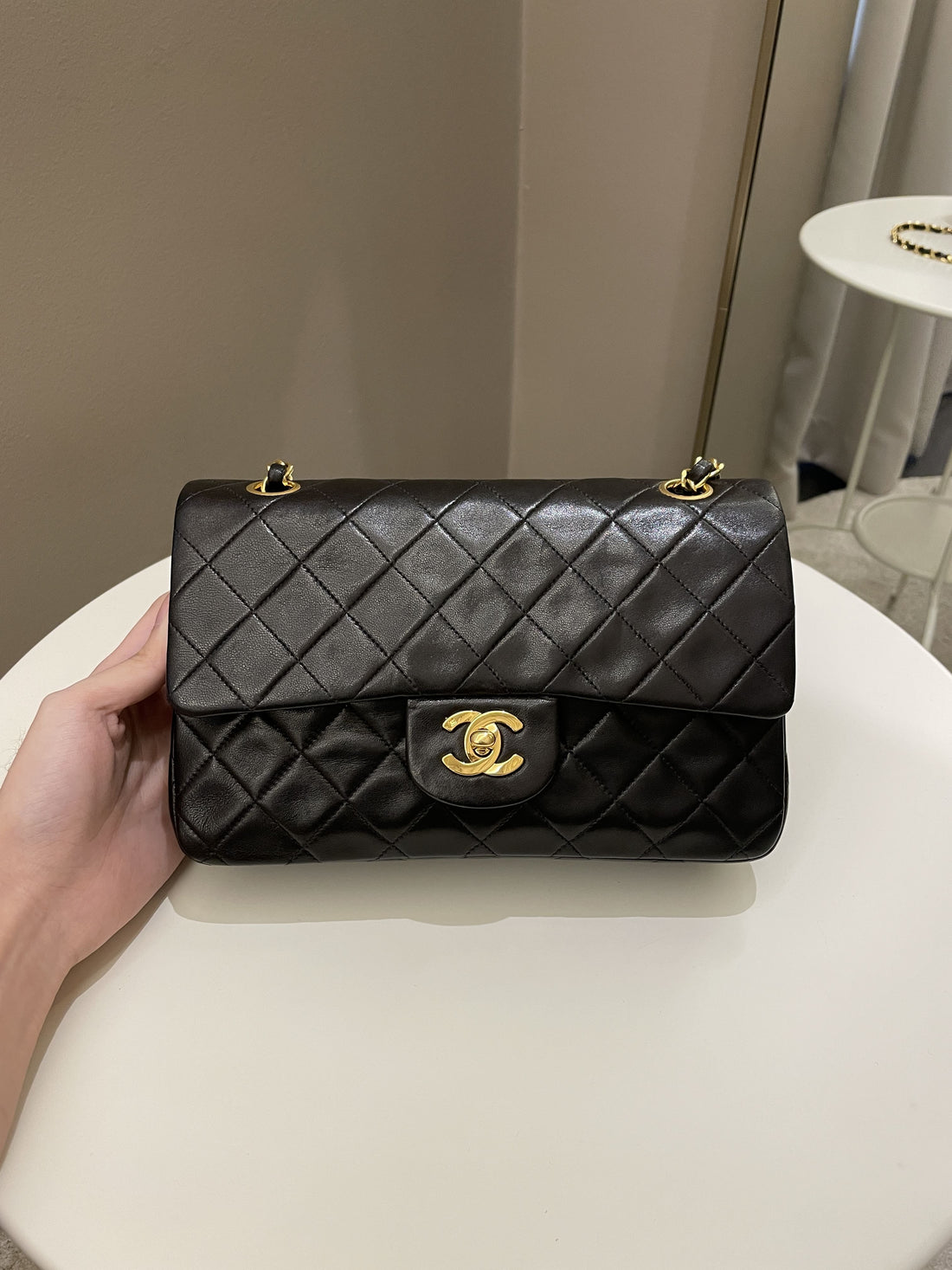 Chanel Vintage Classic Quilted Small Double Flap Black Lambskin - Bags