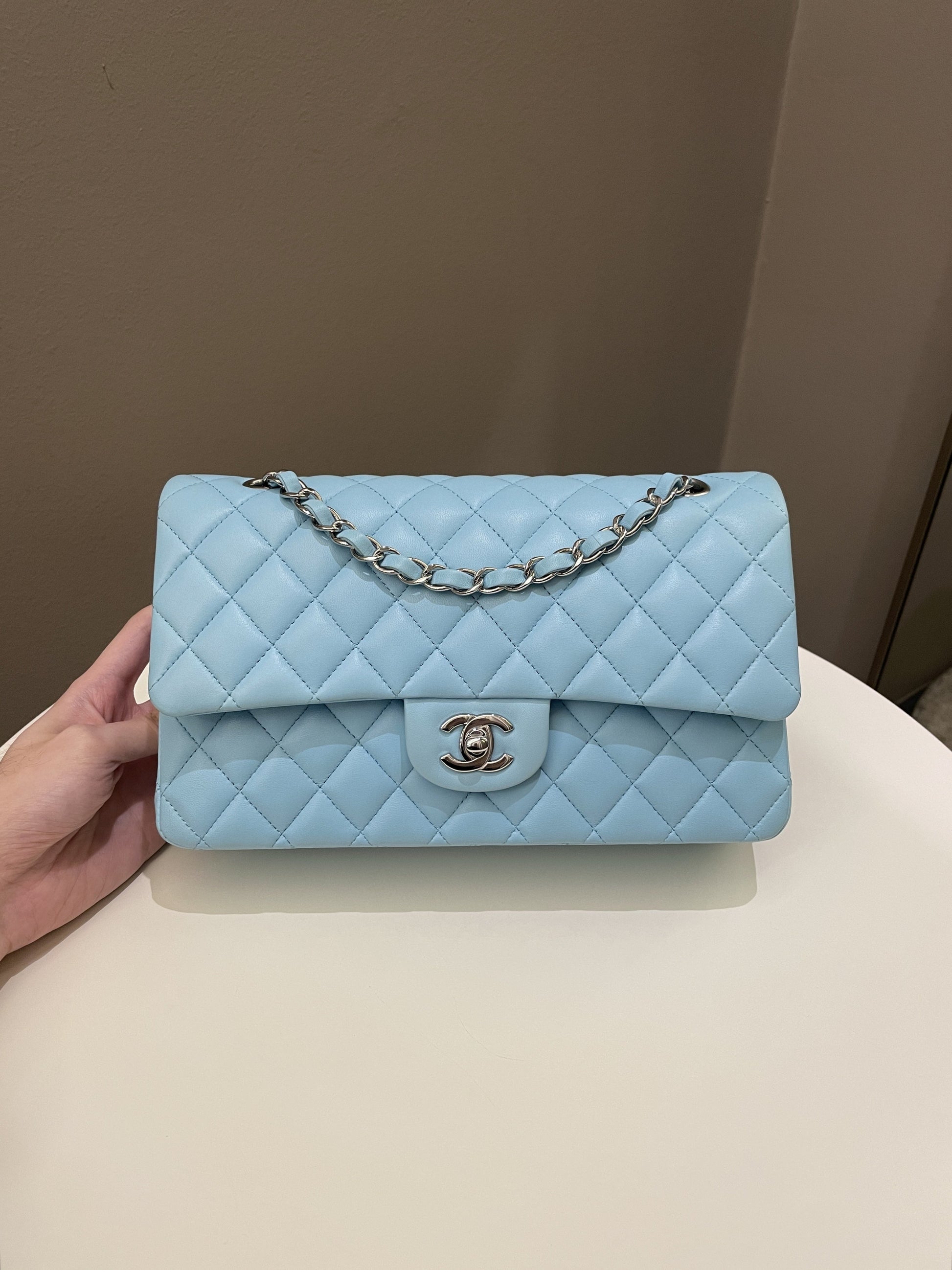 Chanel Classic Quilted Medium Double Flap Tiffany Blue Lambskin - Bags - 3