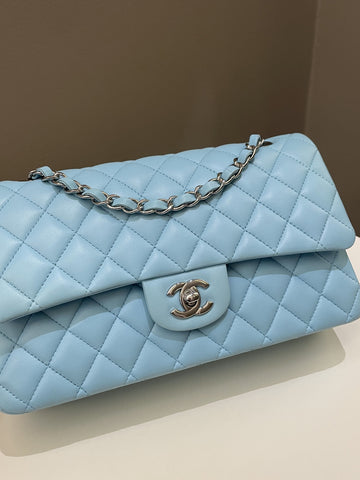 Chanel Classic Quilted Medium Double Flap Tiffany Blue Lambskin - Bags