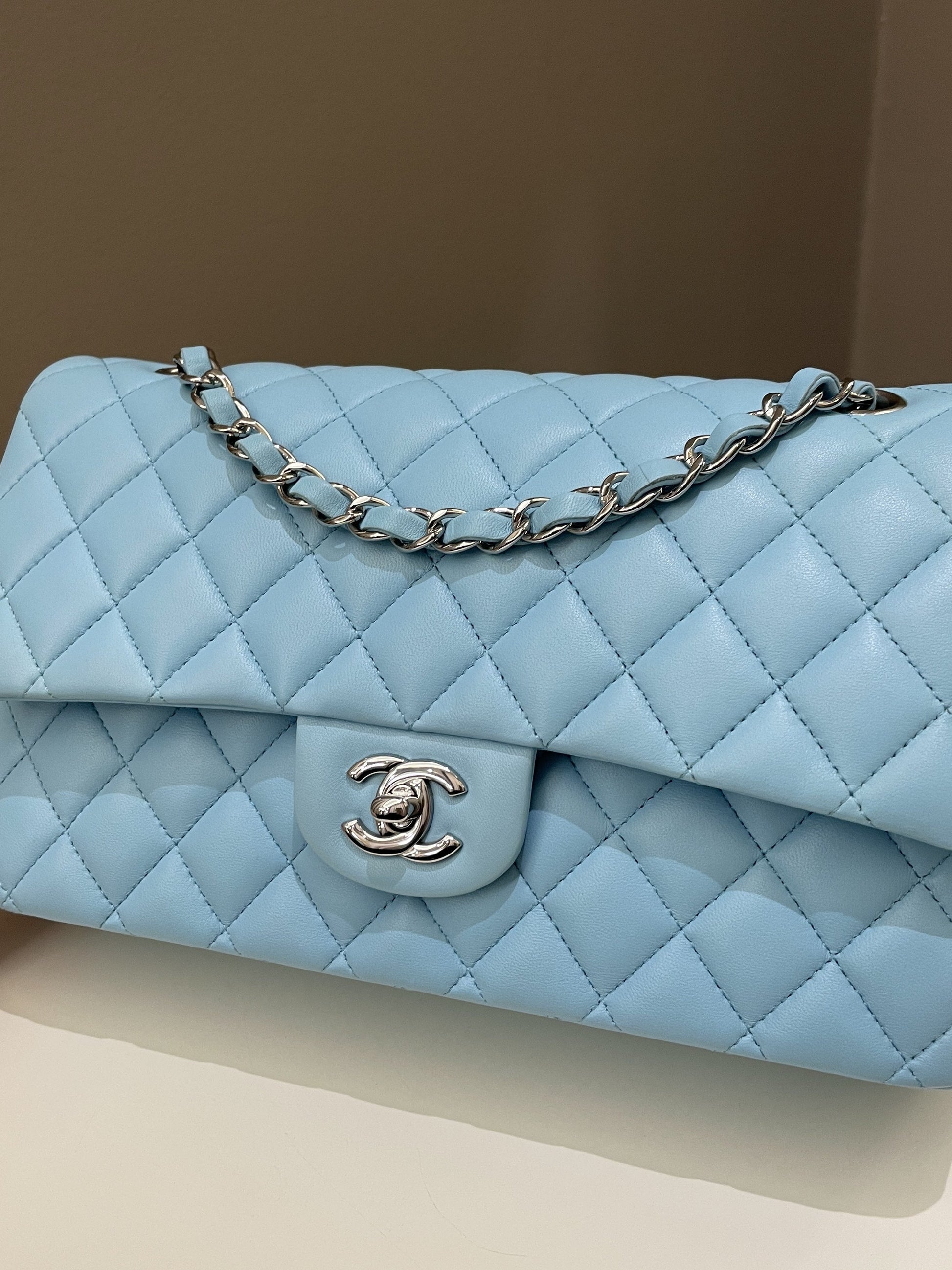 Chanel Classic Quilted Medium Double Flap Tiffany Blue Lambskin - Bags - 2