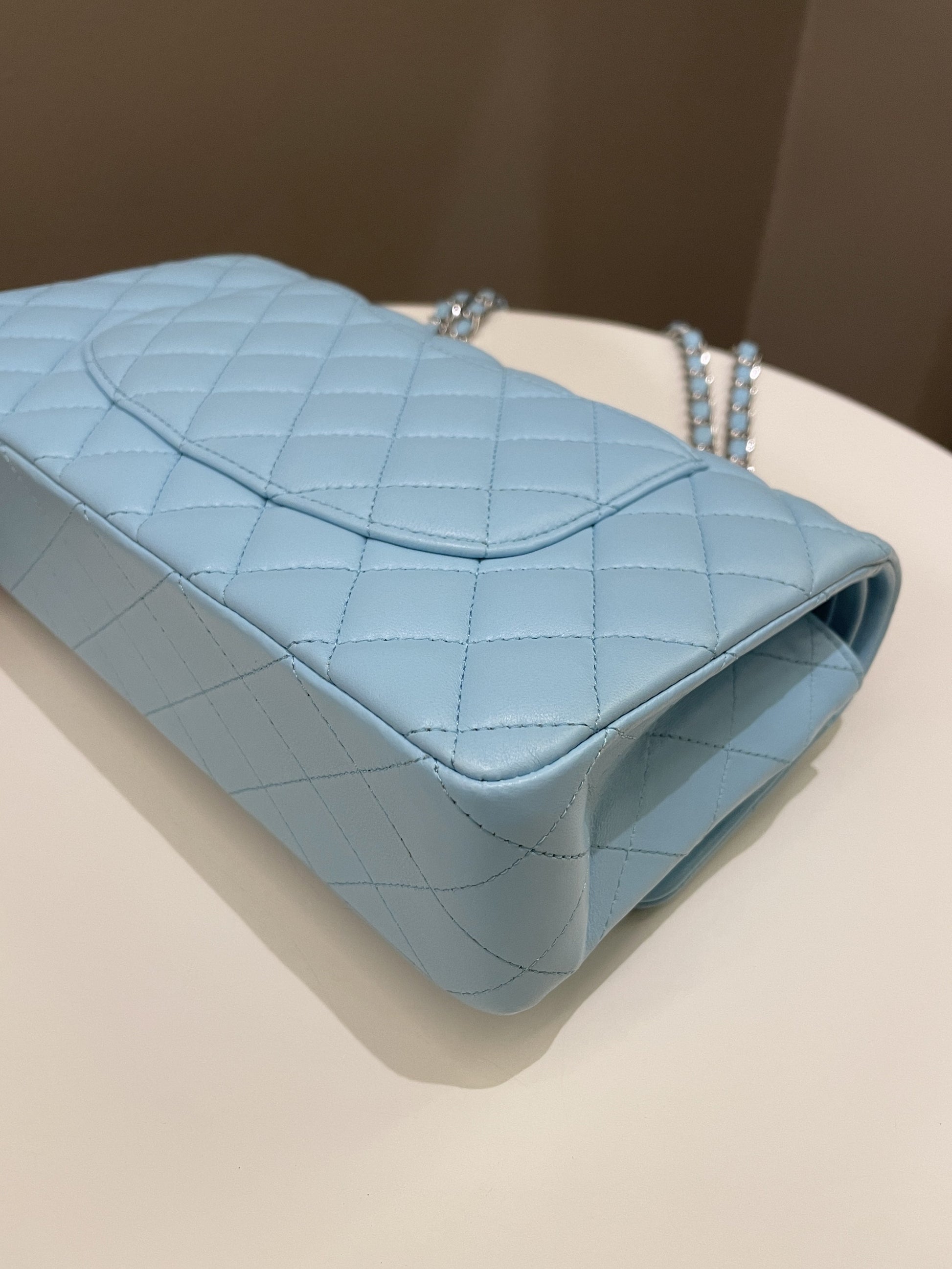 Chanel Classic Quilted Medium Double Flap Tiffany Blue Lambskin - Bags - 12