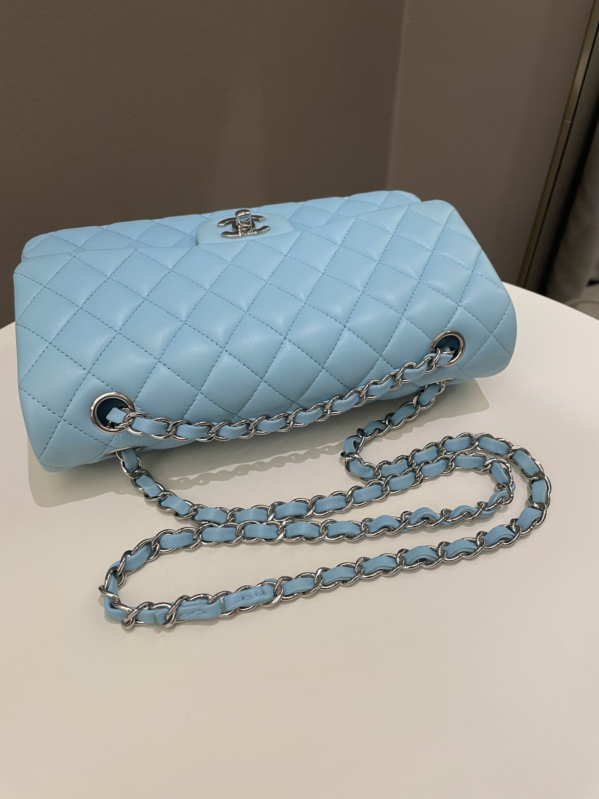 Chanel Classic Quilted Medium Double Flap Tiffany Blue Lambskin - Bags - 19