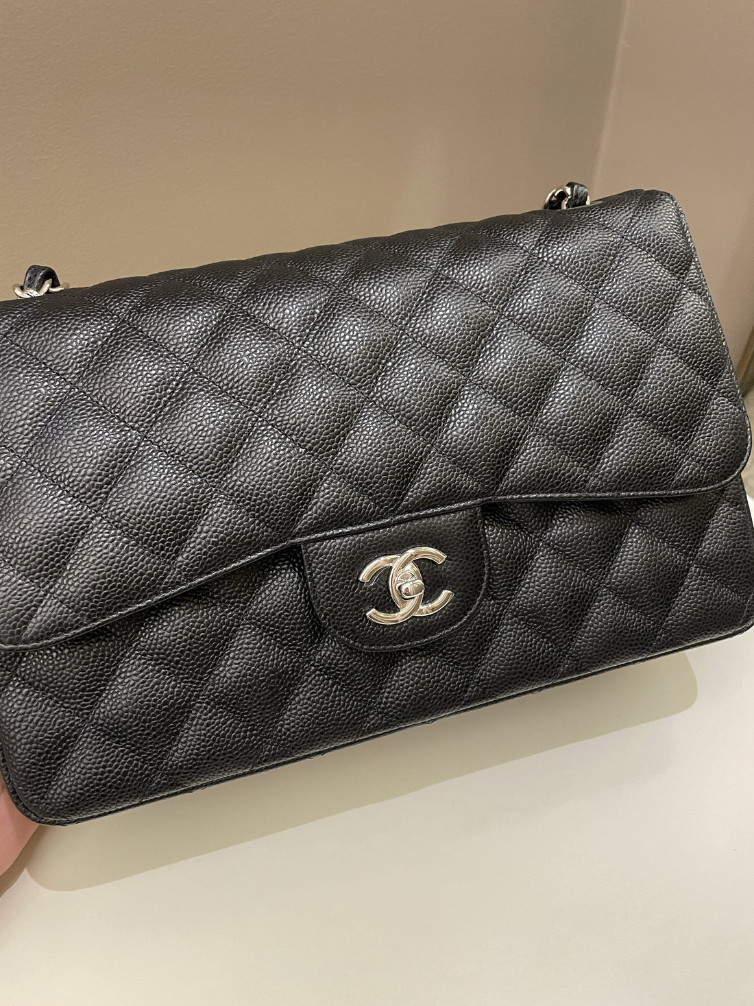 Chanel Classic Quilted Jumbo Double Flap Black Caviar - Bags