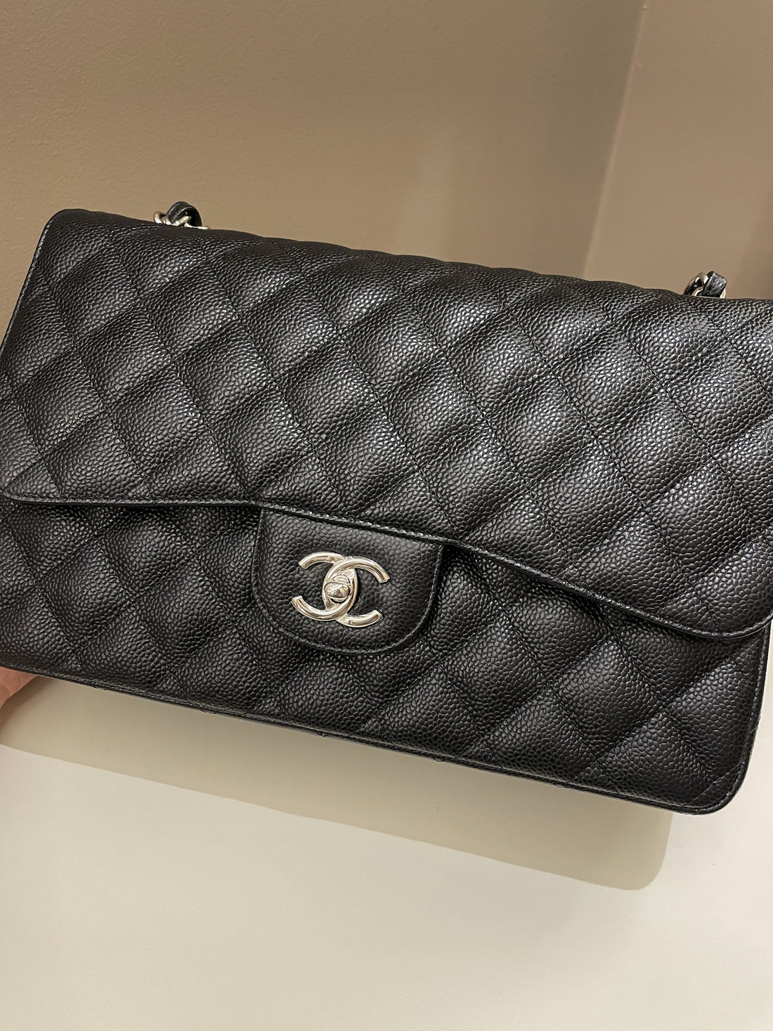 Chanel Classic Quilted Jumbo Double Flap Black Caviar - Bags