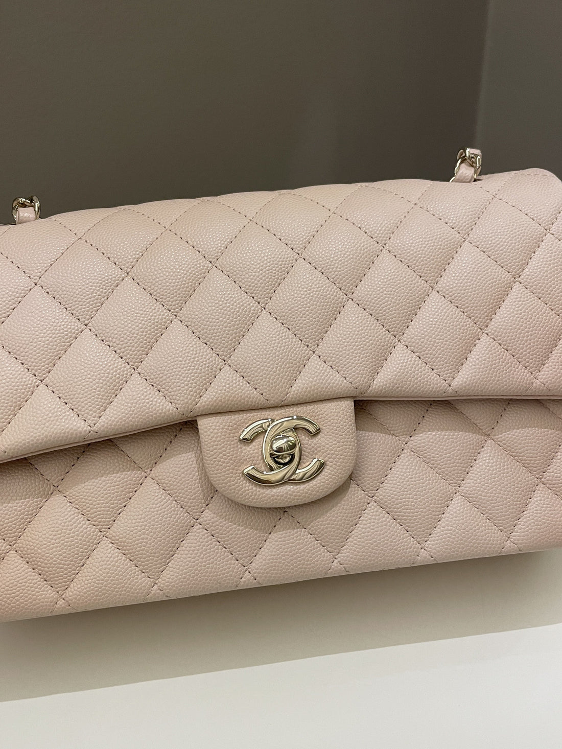 Chanel Classic Quilted Medium Double Flap Beige Caviar - Bags