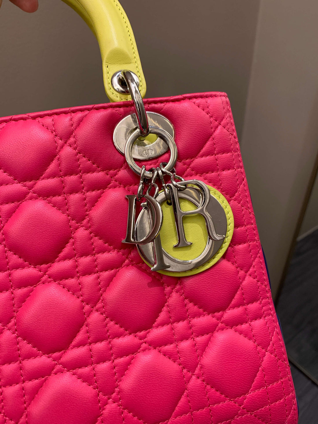 Dior Classic Lady Dior Tri-Color Pink/ Neon /Blue Lambskin - Bags