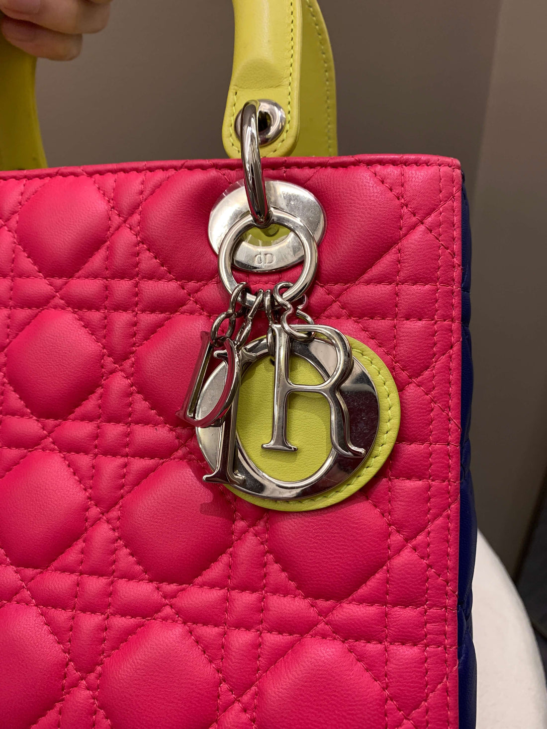Dior Classic Lady Dior Tri-Color Pink/ Neon /Blue Lambskin - Bags