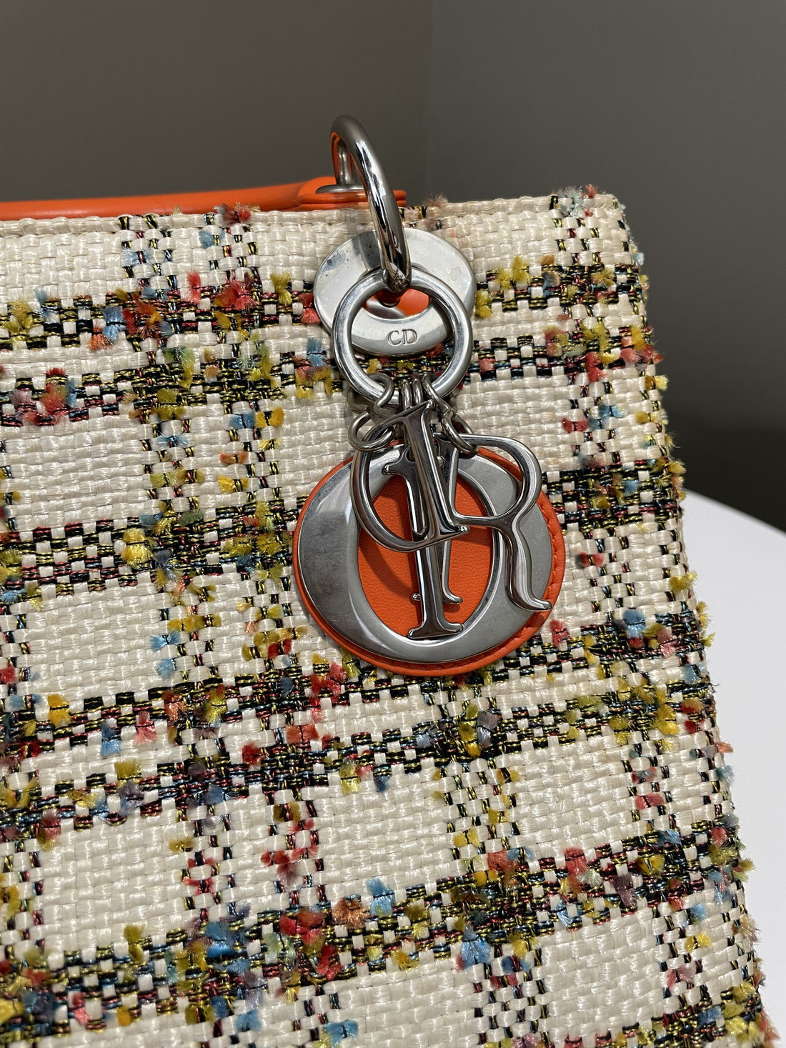 Dior Classic Lady Dior Orange / Cream Tweed - Bags