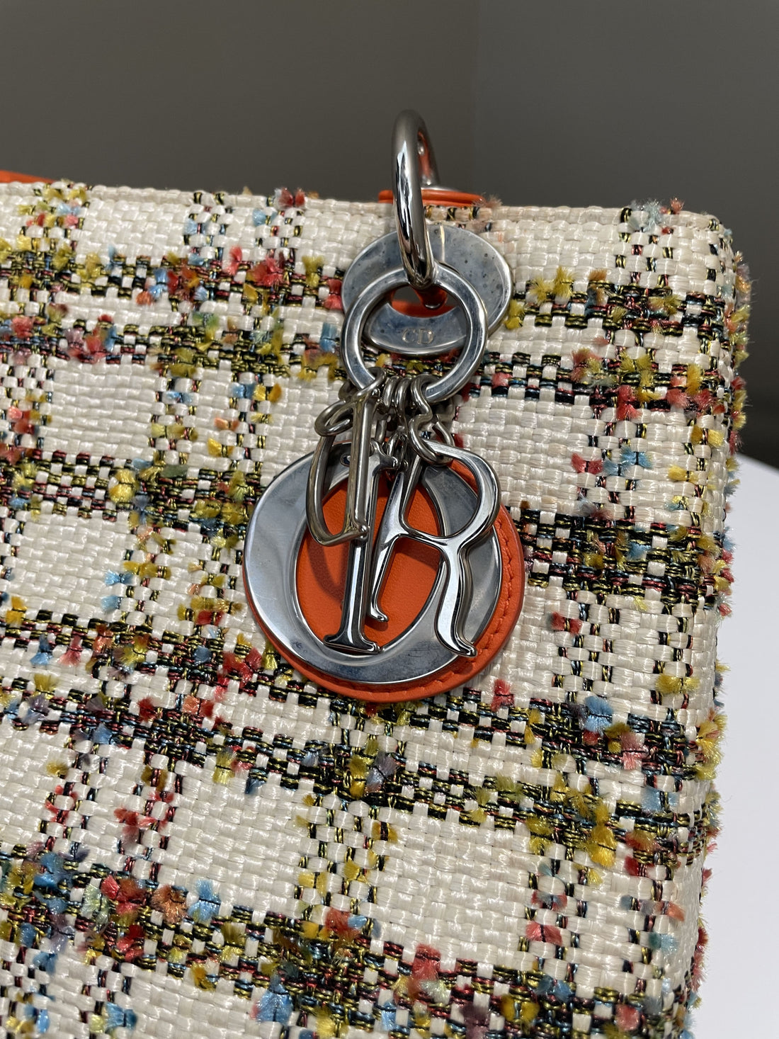 Dior Classic Lady Dior Orange / Cream Tweed - Bags