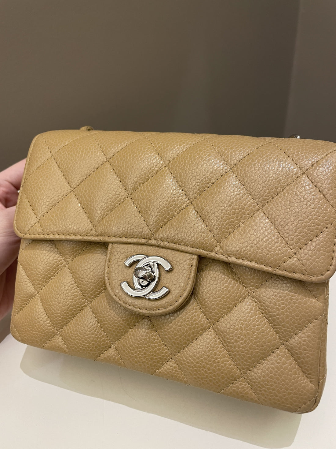 Chanel Vintage Classic Quilted Mini Square Dark Beige Caviar - Bags