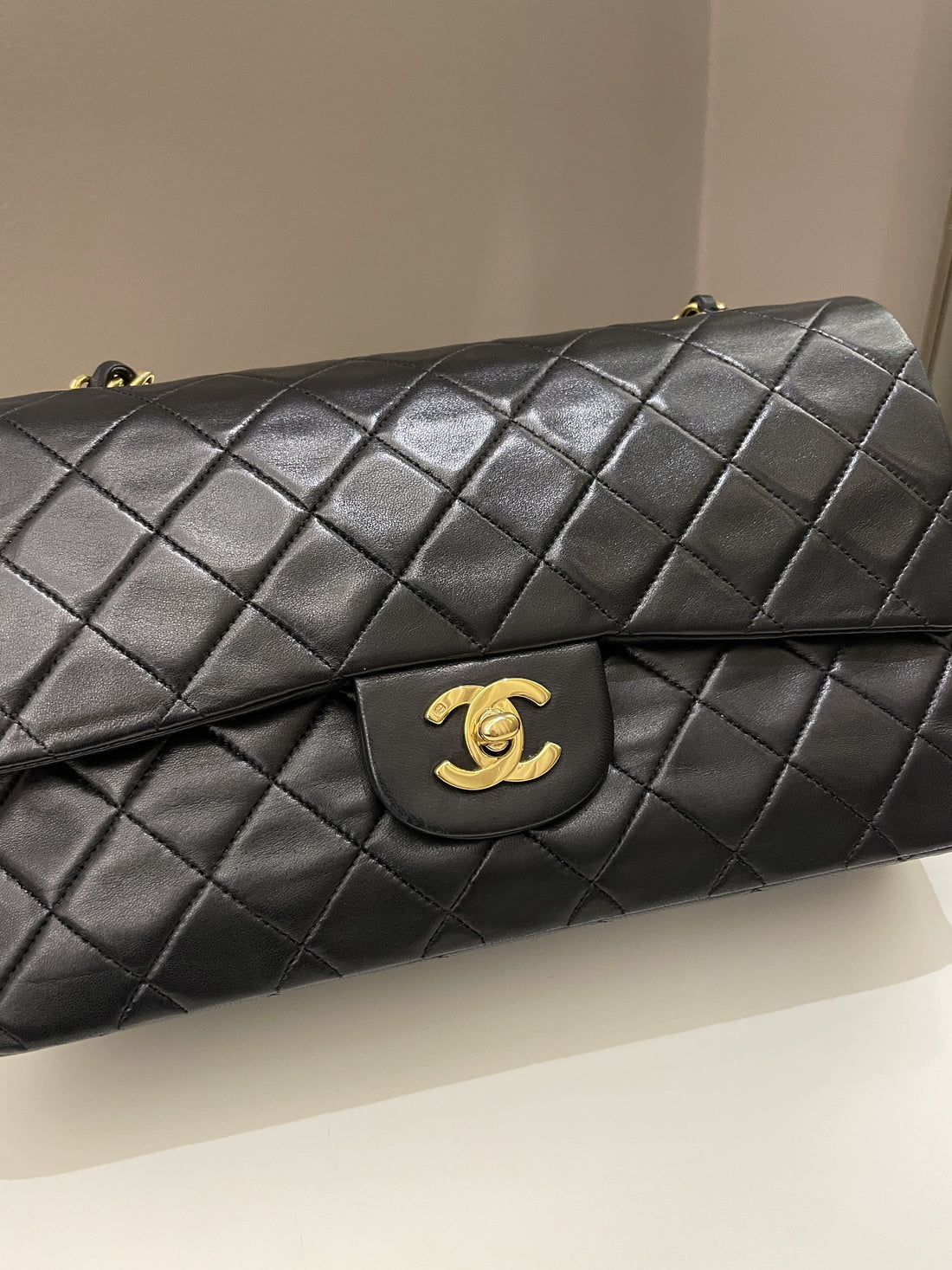 Chanel Vintage Classic Quilted Medium Double Flap Black Lambskin - Bags