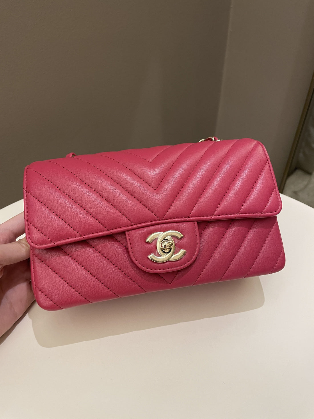Chanel Classic Chevron Mini Rectangular Rose Fuchsia - Bags