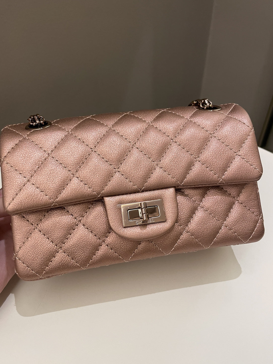 Chanel Classic 2.55 Quilted Mini Reissue Rose Gold Calfskin - Bags