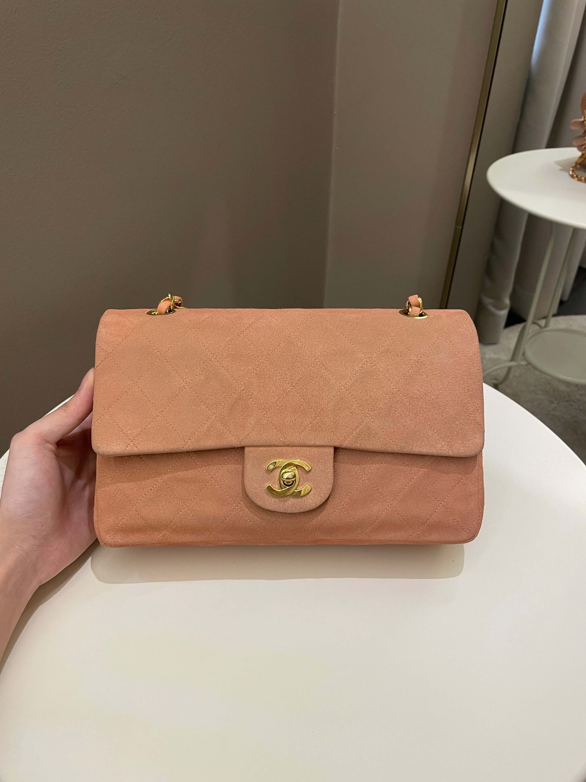 Chanel Vintage Classic Quilted Medium Flap Nude pink Suede - Bags - 2