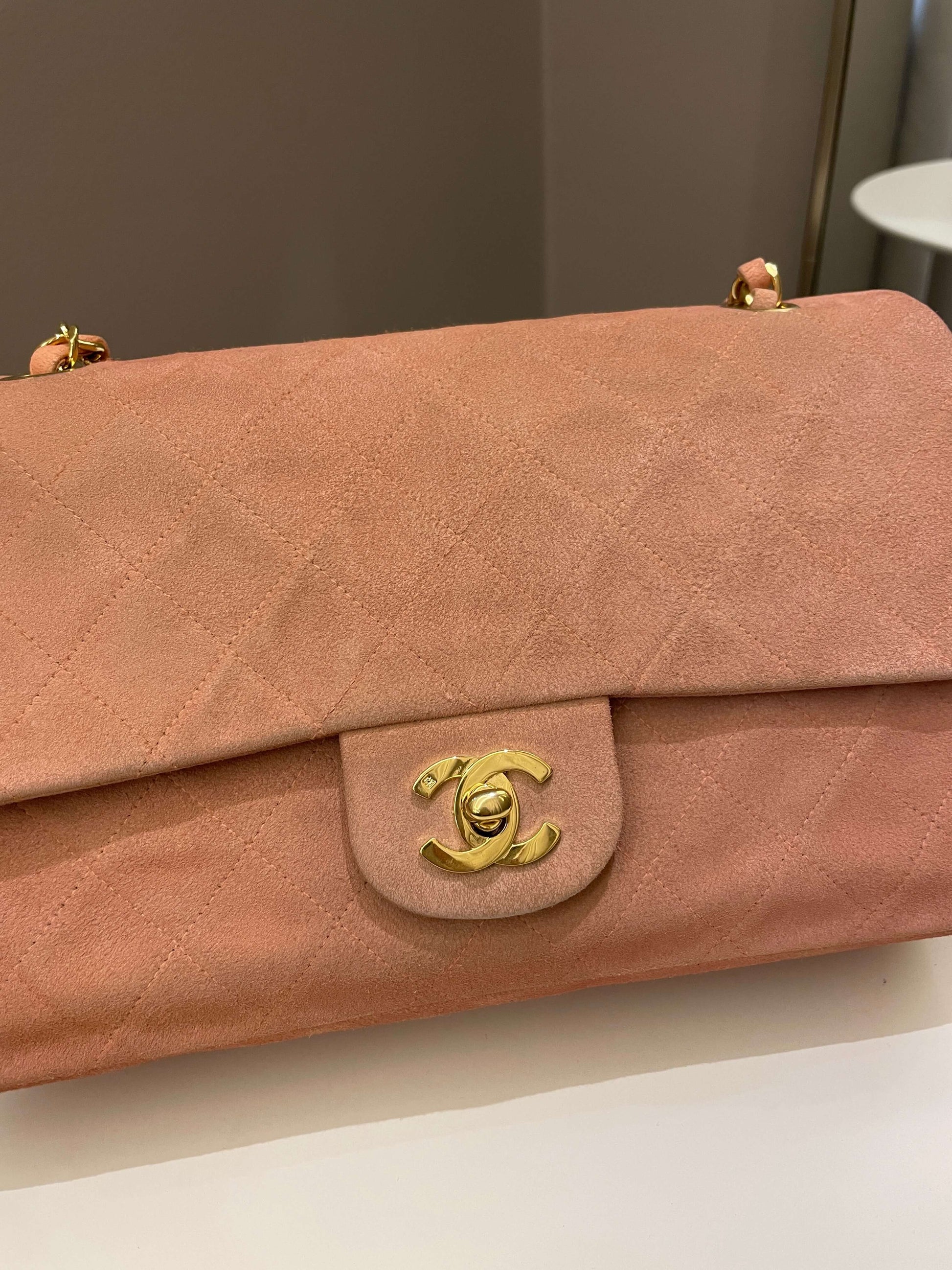 Chanel Vintage Classic Quilted Medium Flap Nude pink Suede - Bags