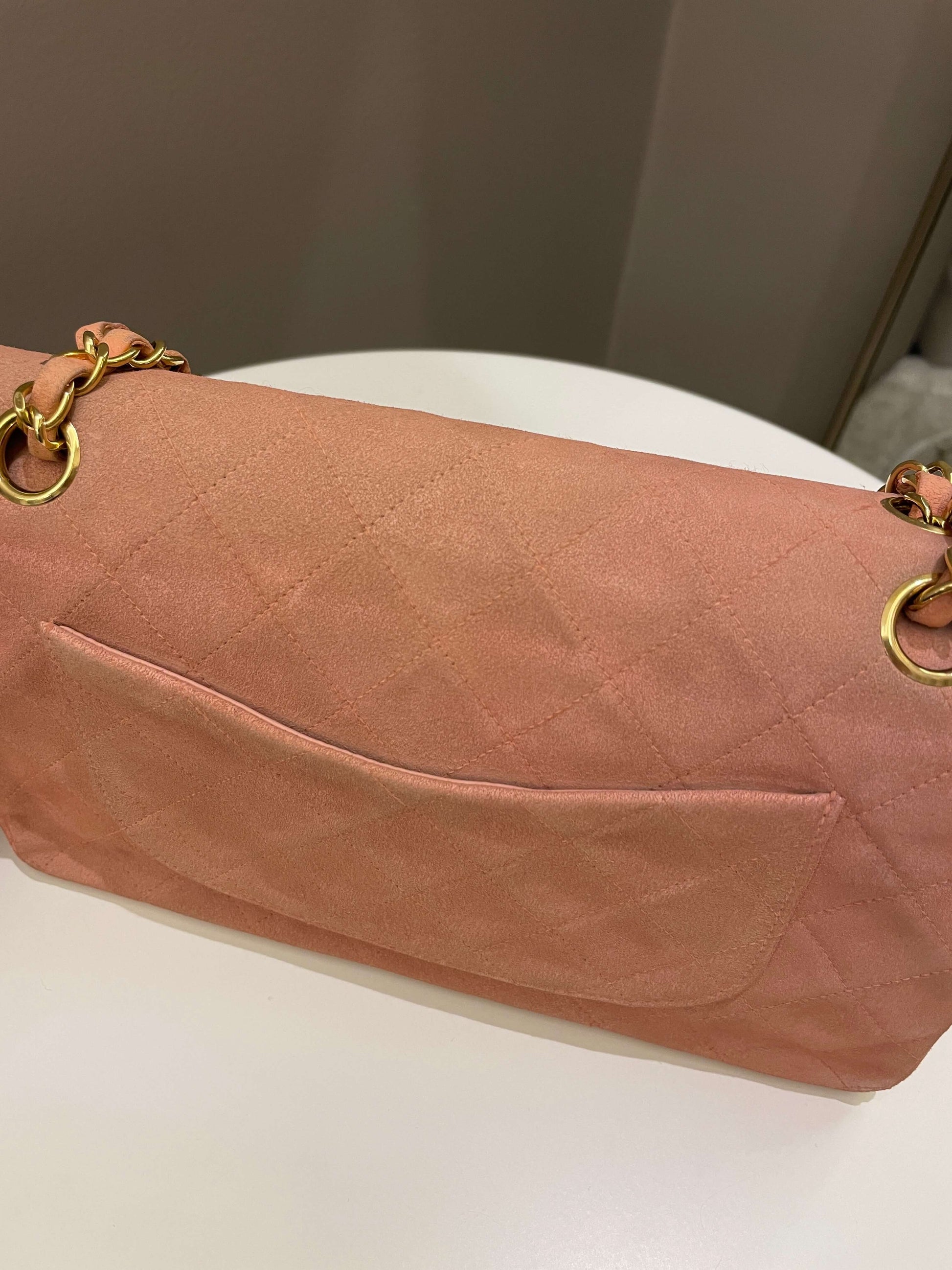 Chanel Vintage Classic Quilted Medium Flap Nude pink Suede - Bags - 4