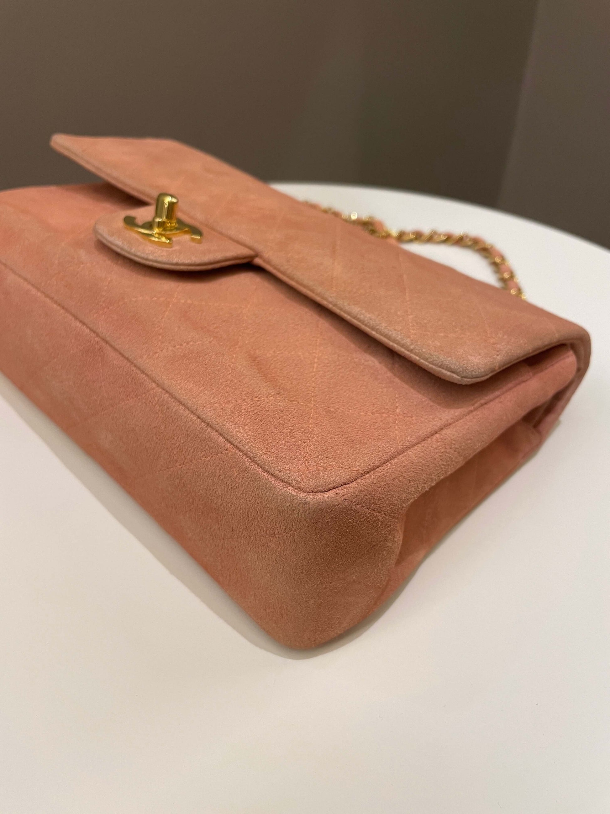 Chanel Vintage Classic Quilted Medium Flap Nude pink Suede - Bags - 9
