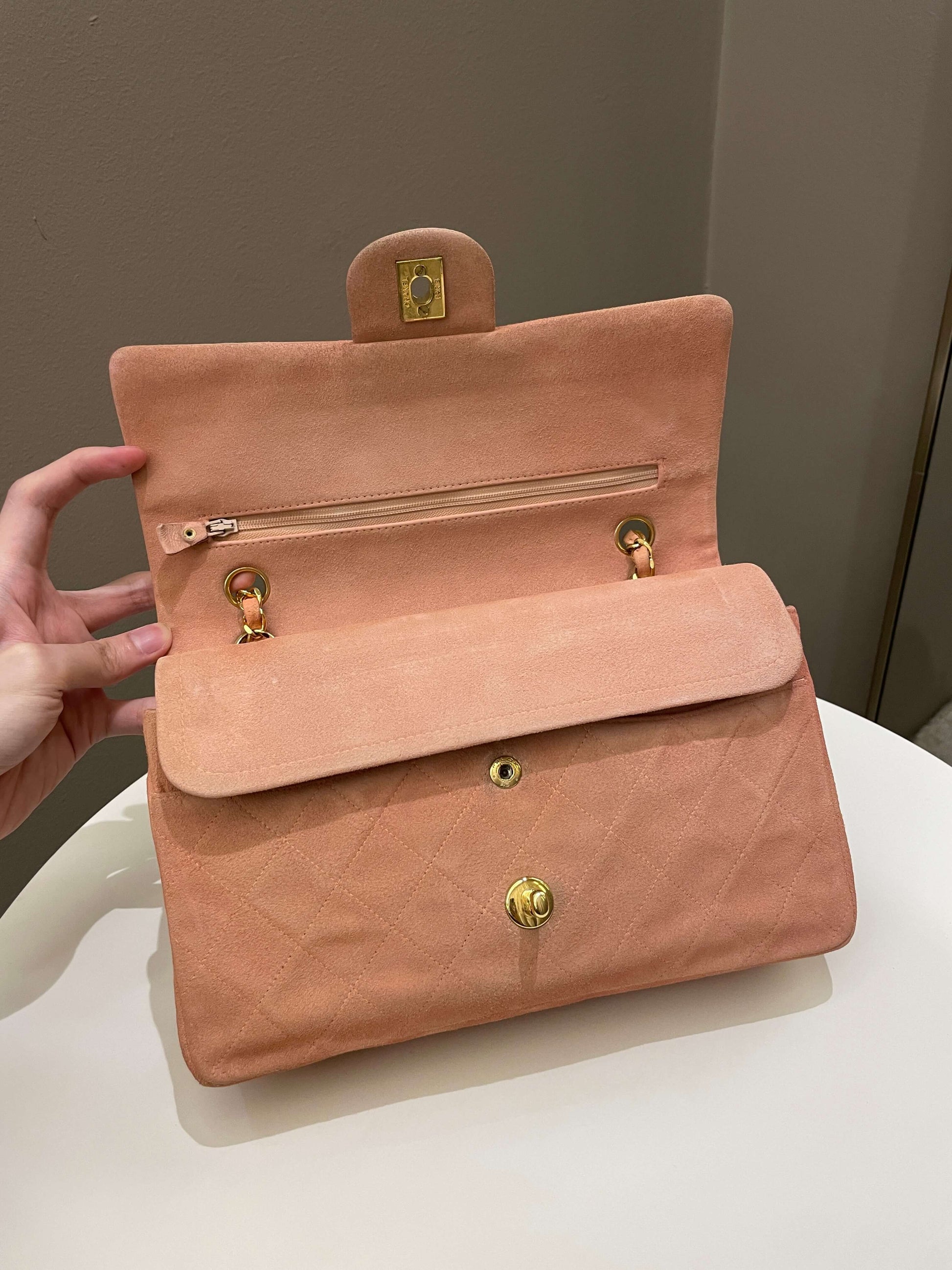 Chanel Vintage Classic Quilted Medium Flap Nude pink Suede - Bags - 12