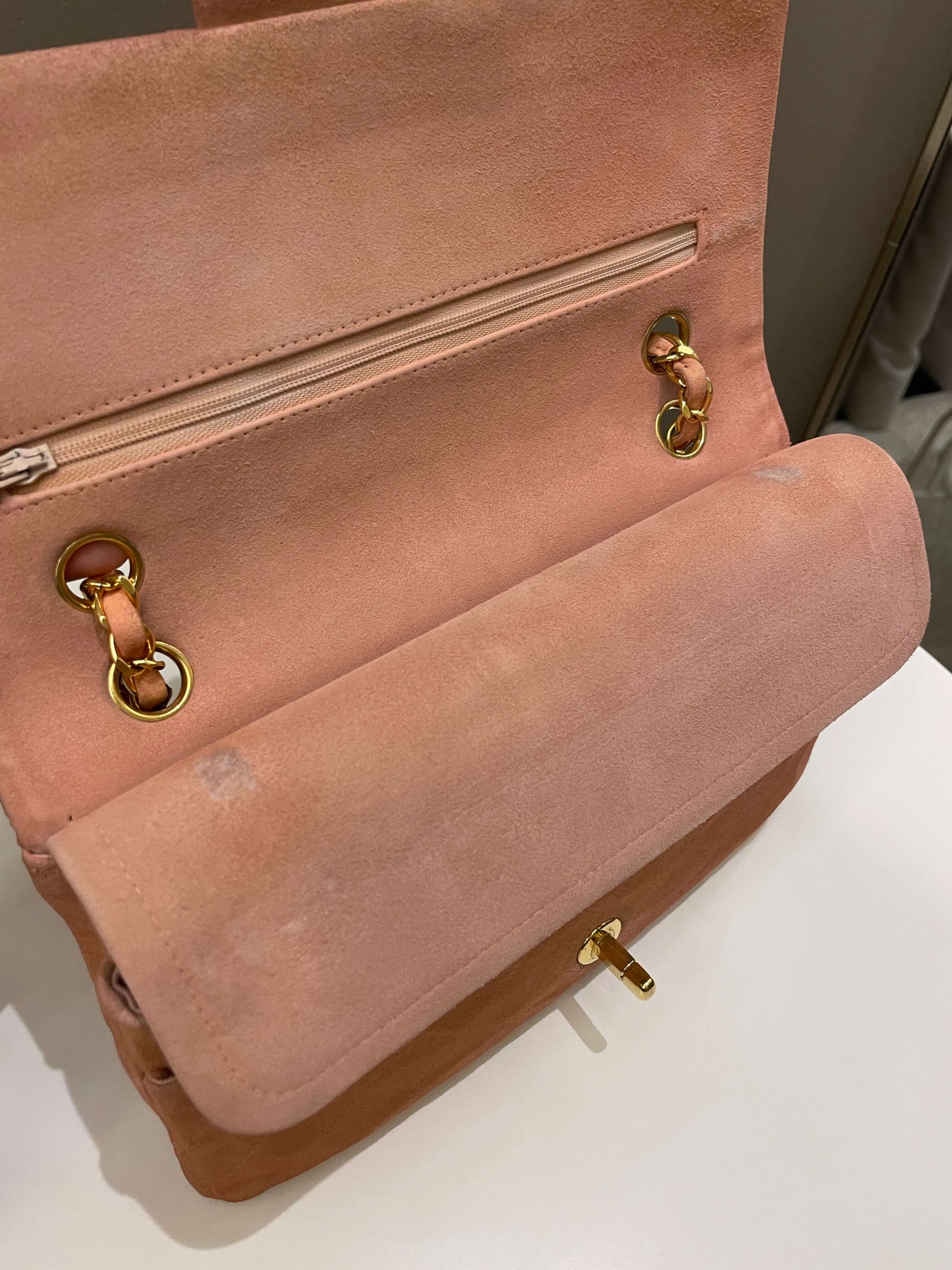 Chanel Vintage Classic Quilted Medium Flap Nude pink Suede - Bags - 14