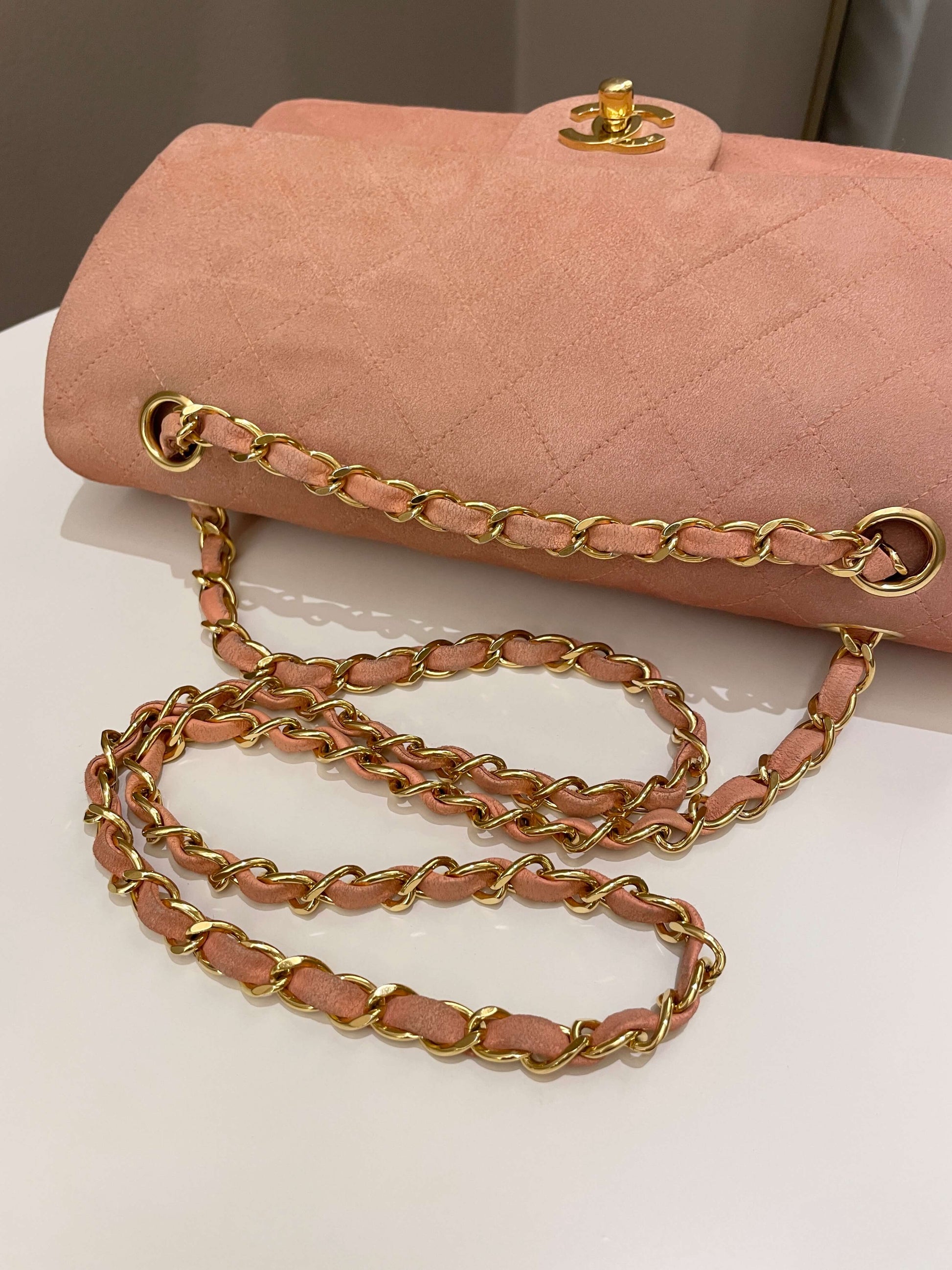 Chanel Vintage Classic Quilted Medium Flap Nude pink Suede - Bags - 18