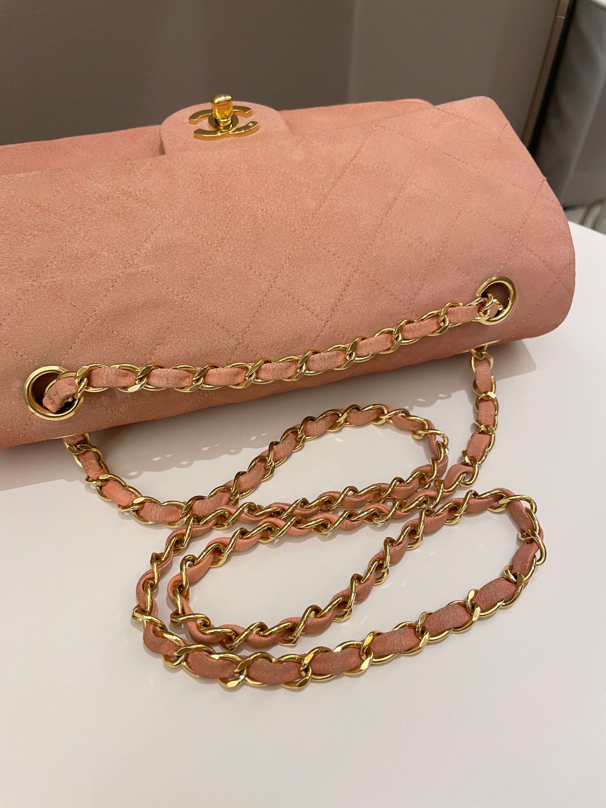 Chanel Vintage Classic Quilted Medium Flap Nude pink Suede - Bags - 19