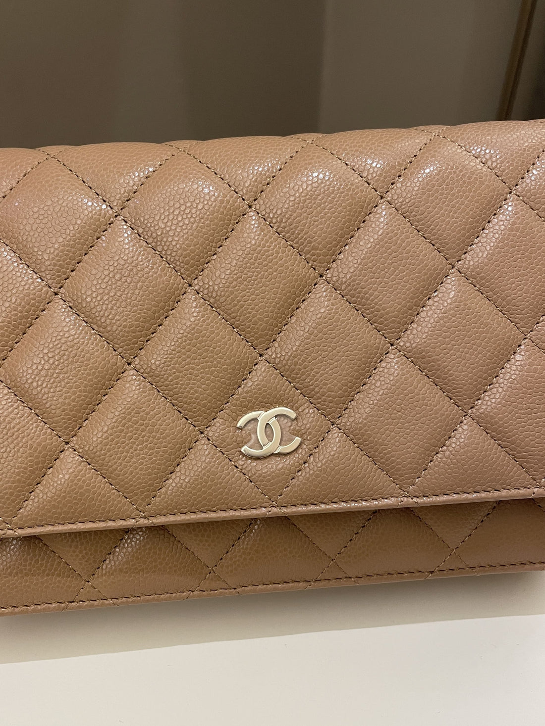 Chanel Classic Quilted Wallet on Chain Dark Nude Beige Caviar - Bags