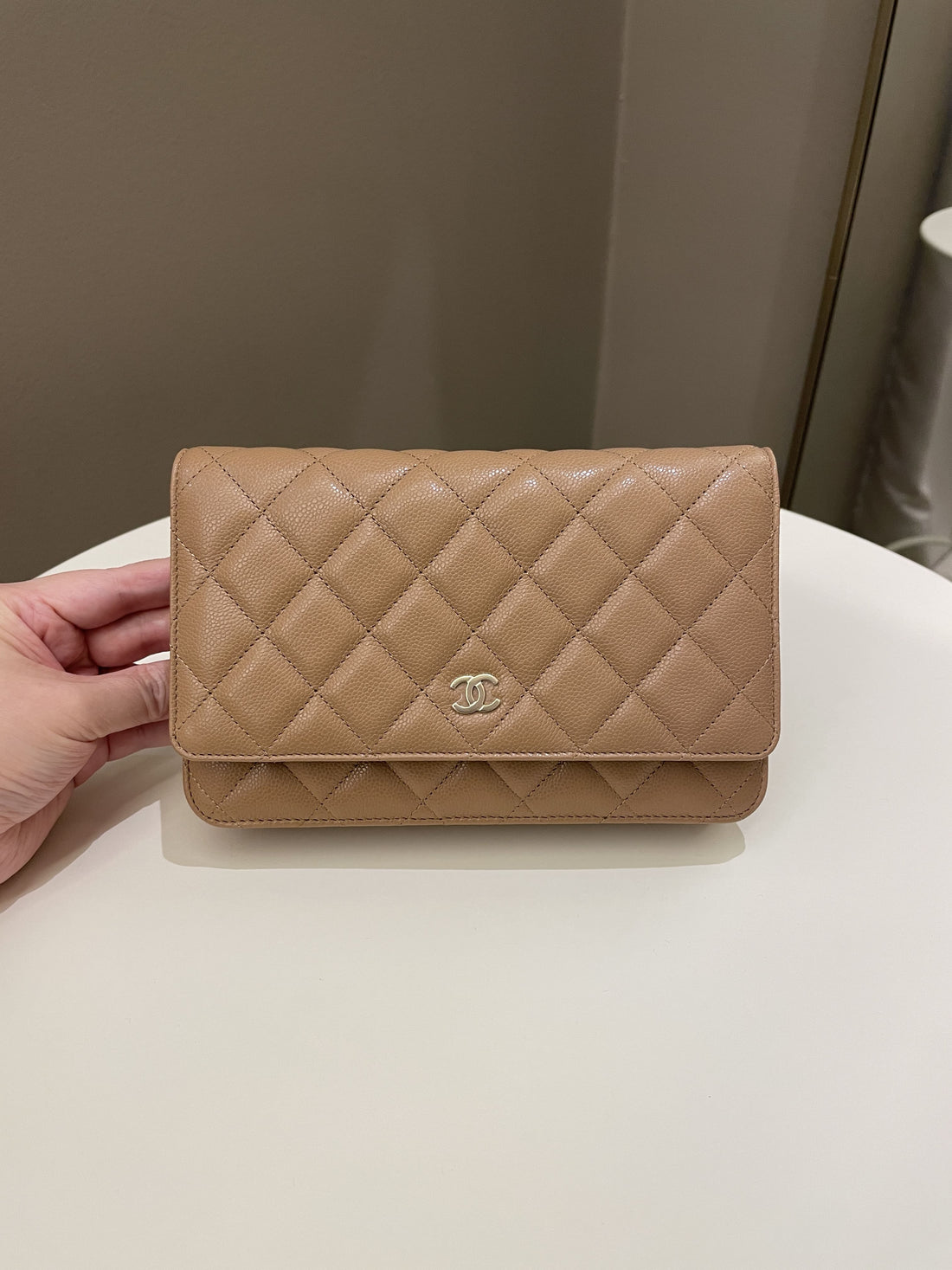 Chanel Classic Quilted Wallet on Chain Dark Nude Beige Caviar - Bags