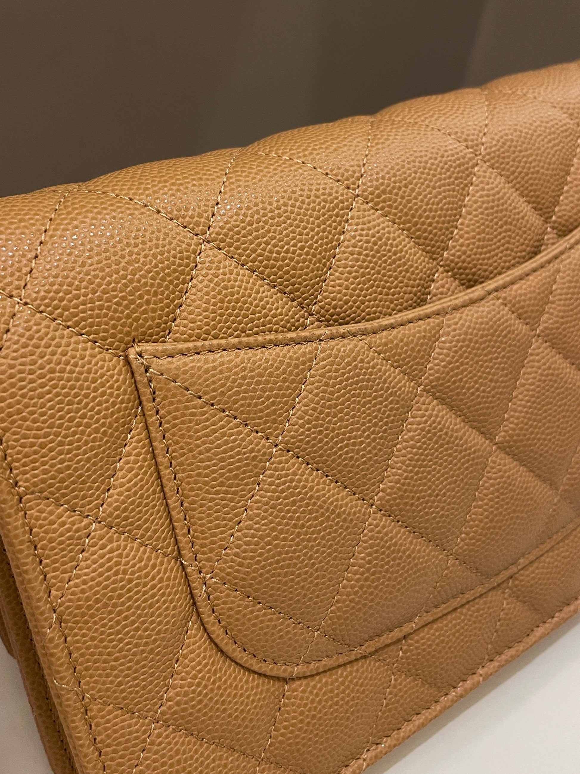 Chanel Classic Quilted Wallet on Chain Dark Beige Milk Tea Caviar - Bags - 17