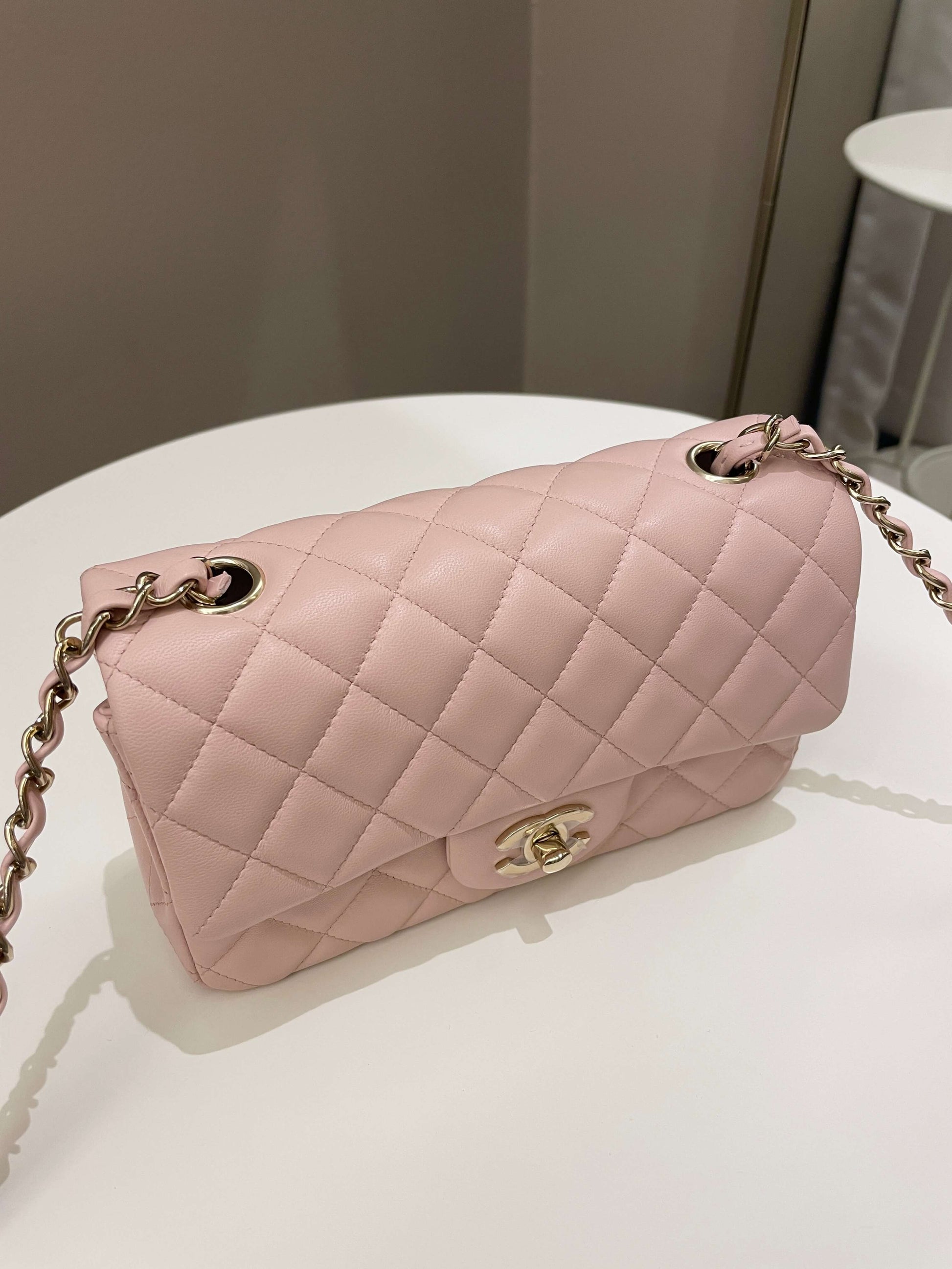 Chanel Classic Quilted Mini Rectangular Pale Pink Lambskin - Bags - 2