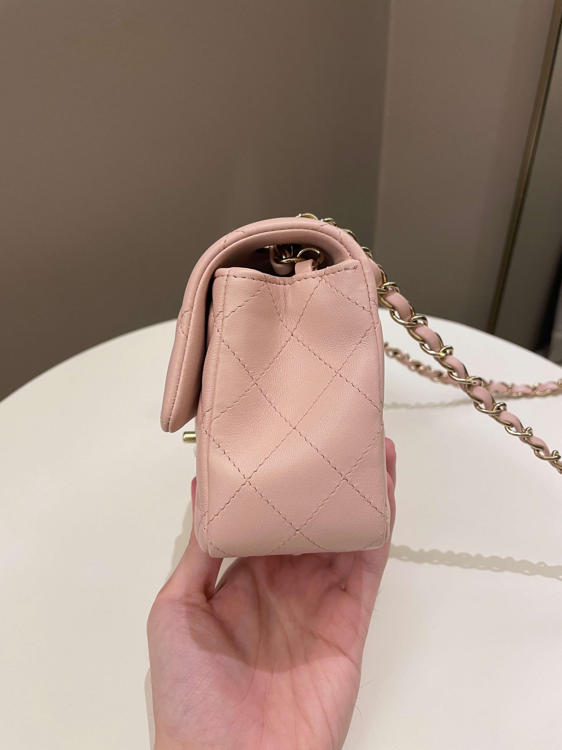 Chanel Classic Quilted Mini Rectangular Pale Pink Lambskin - Bags - 6