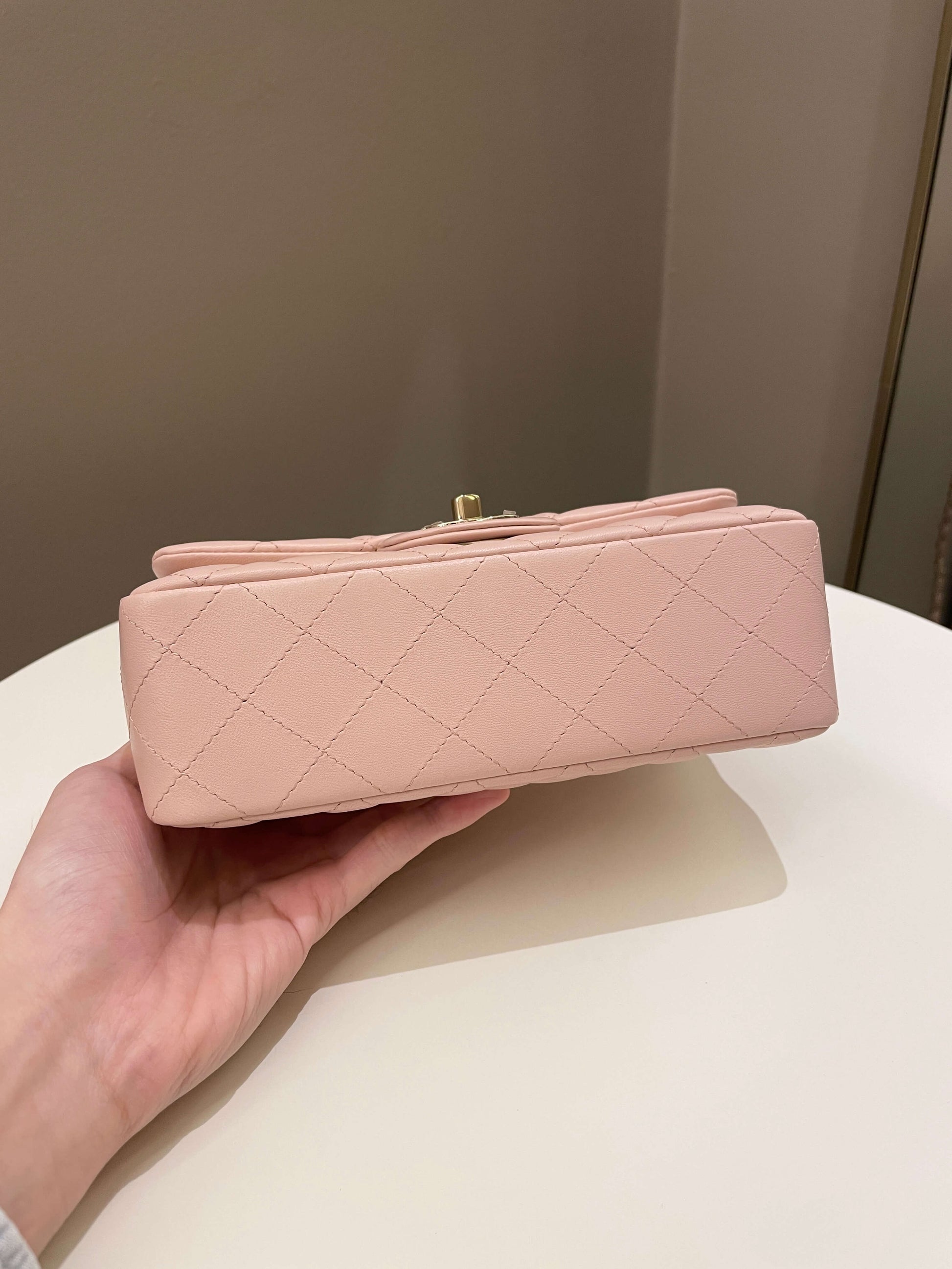 Chanel Classic Quilted Mini Rectangular Pale Pink Lambskin - Bags - 7