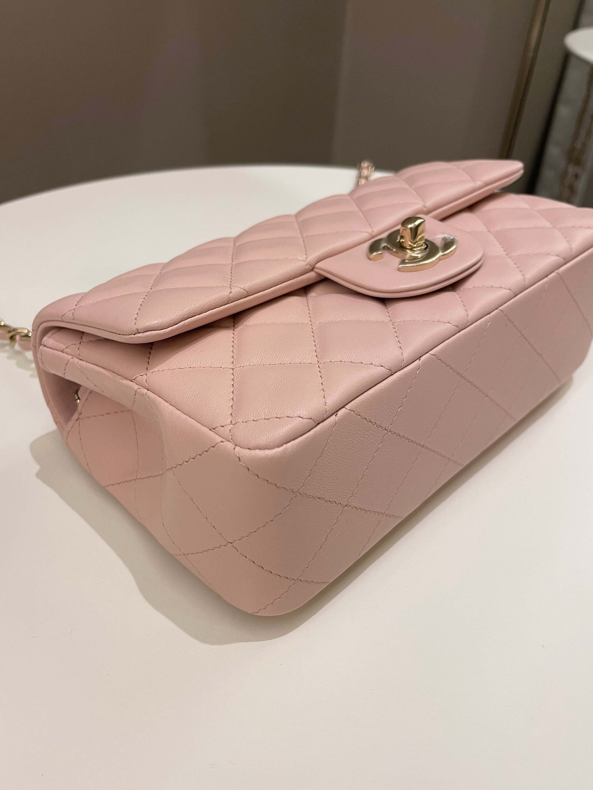 Chanel Classic Quilted Mini Rectangular Pale Pink Lambskin - Bags - 8