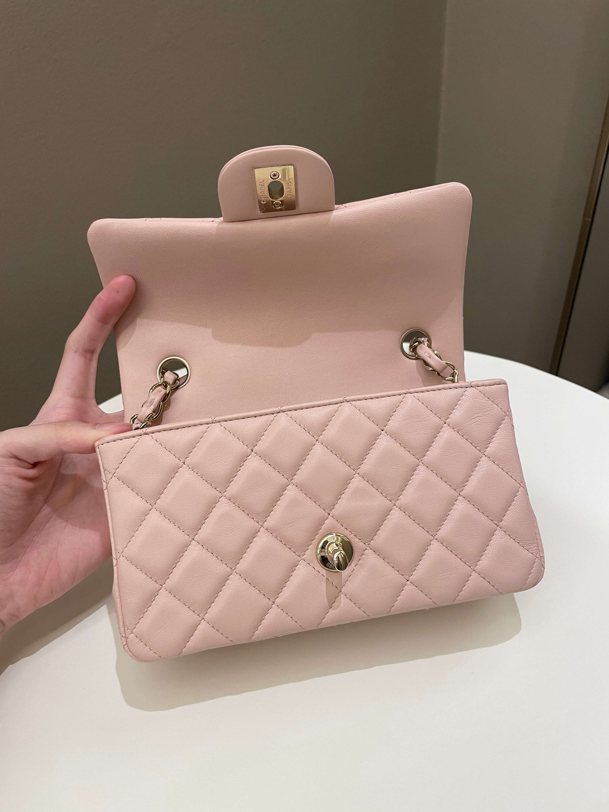 Chanel Classic Quilted Mini Rectangular Pale Pink Lambskin - Bags - 12