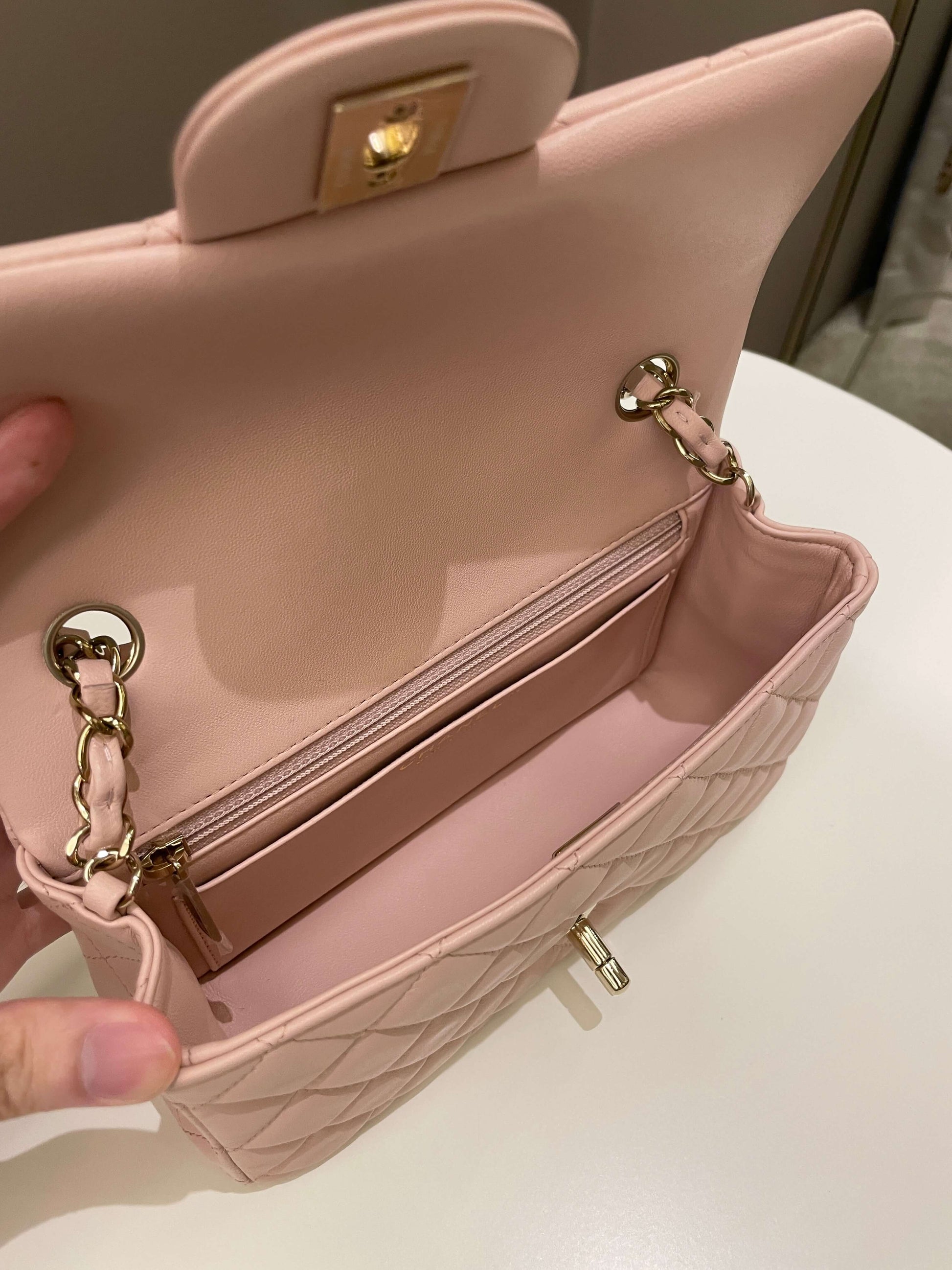 Chanel Classic Quilted Mini Rectangular Pale Pink Lambskin - Bags - 14