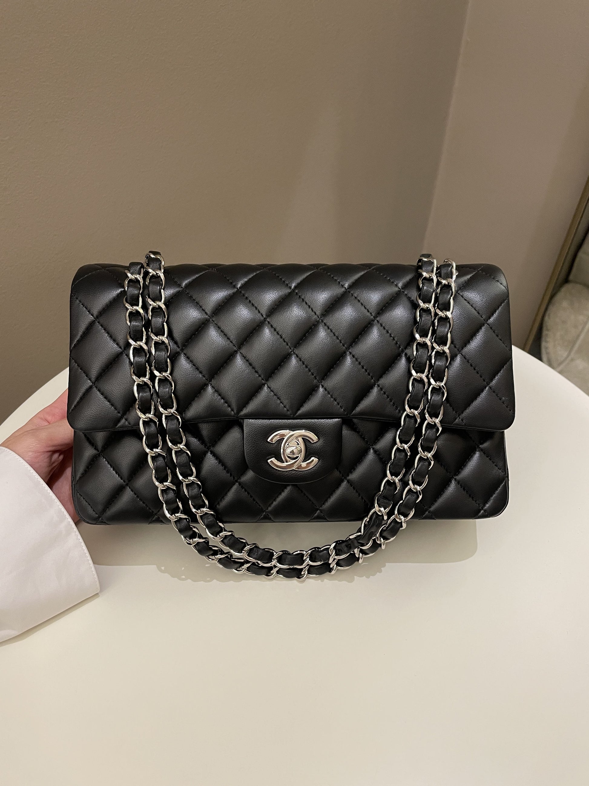 Chanel Classic Quilted Medium Double Flap Black Lambskin - Bags - 24