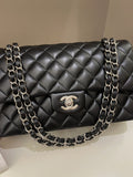 Chanel Classic Quilted Medium Double Flap Black Lambskin - Bags
