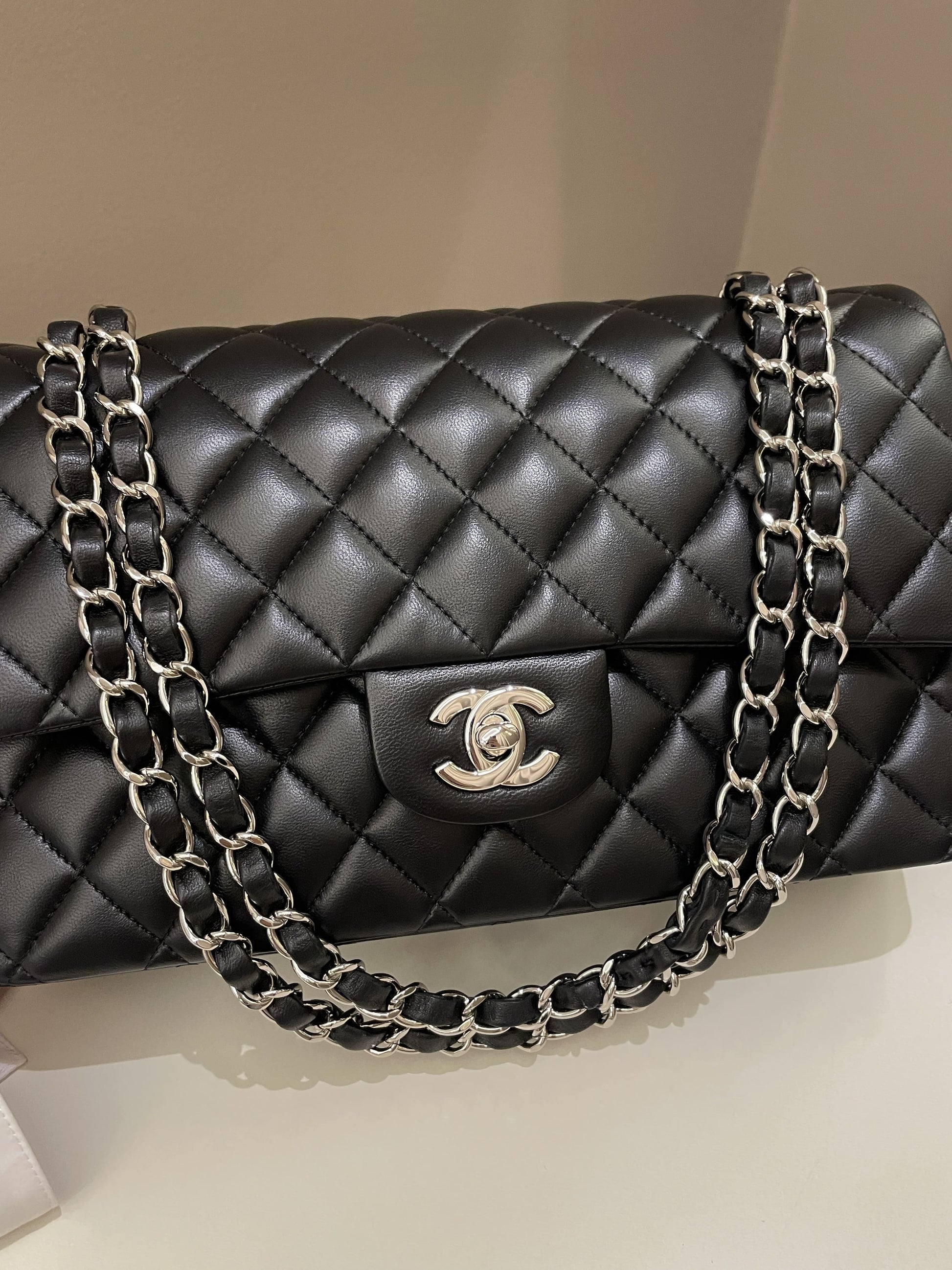 Chanel Classic Quilted Medium Double Flap Black Lambskin - Bags