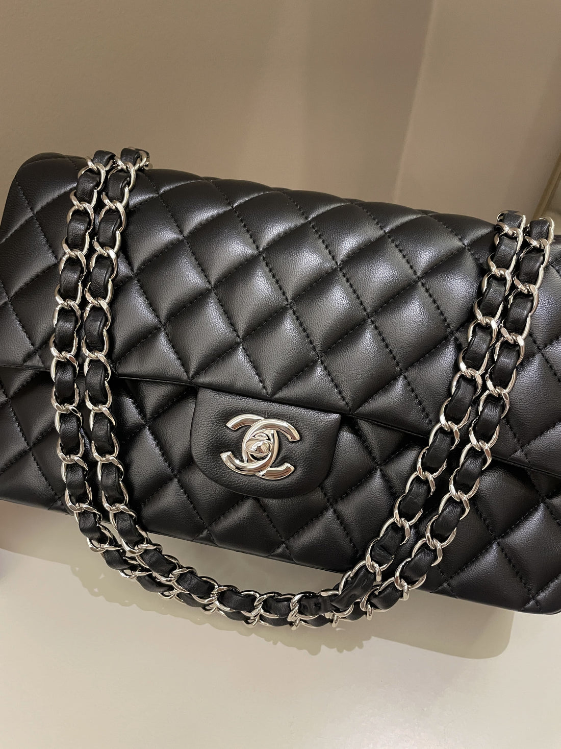 Chanel Classic Quilted Medium Double Flap Black Lambskin - Bags