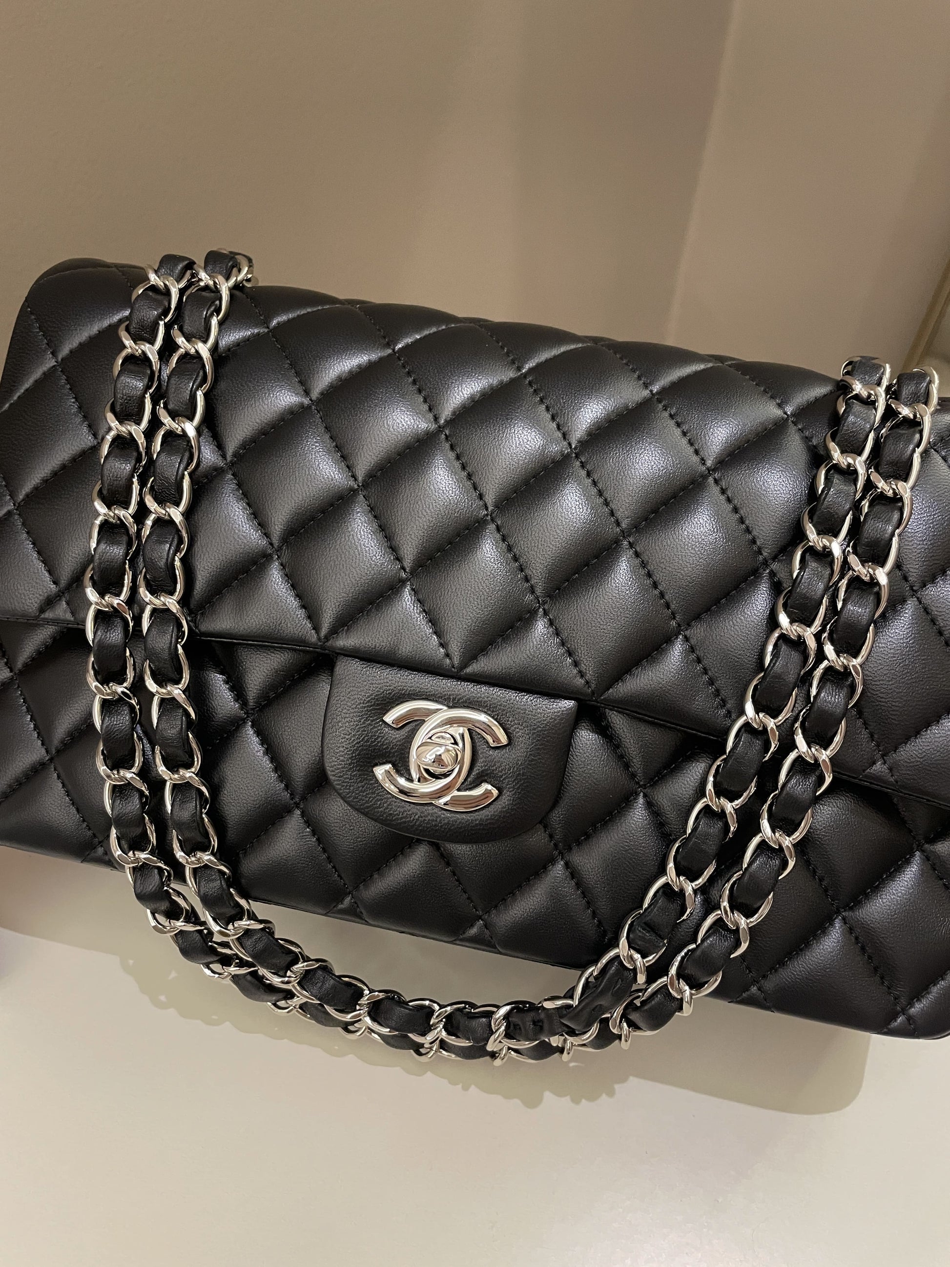 Chanel Classic Quilted Medium Double Flap Black Lambskin - Bags - 2