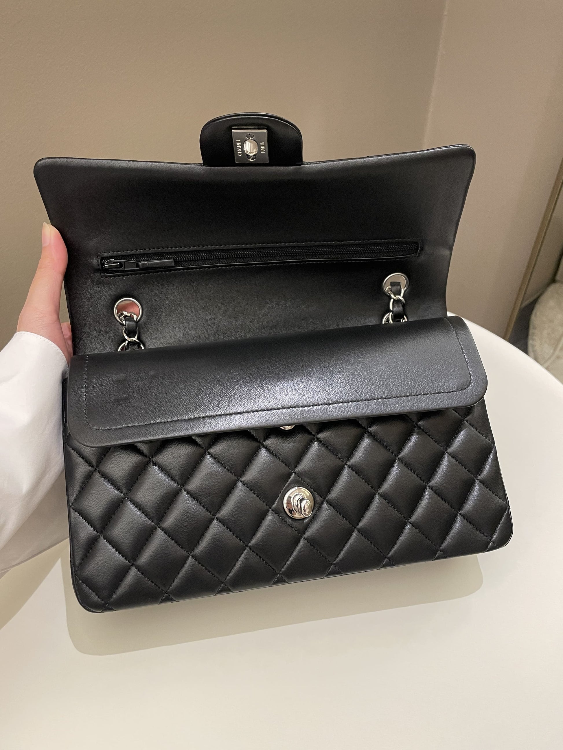 Chanel Classic Quilted Medium Double Flap Black Lambskin - Bags - 13
