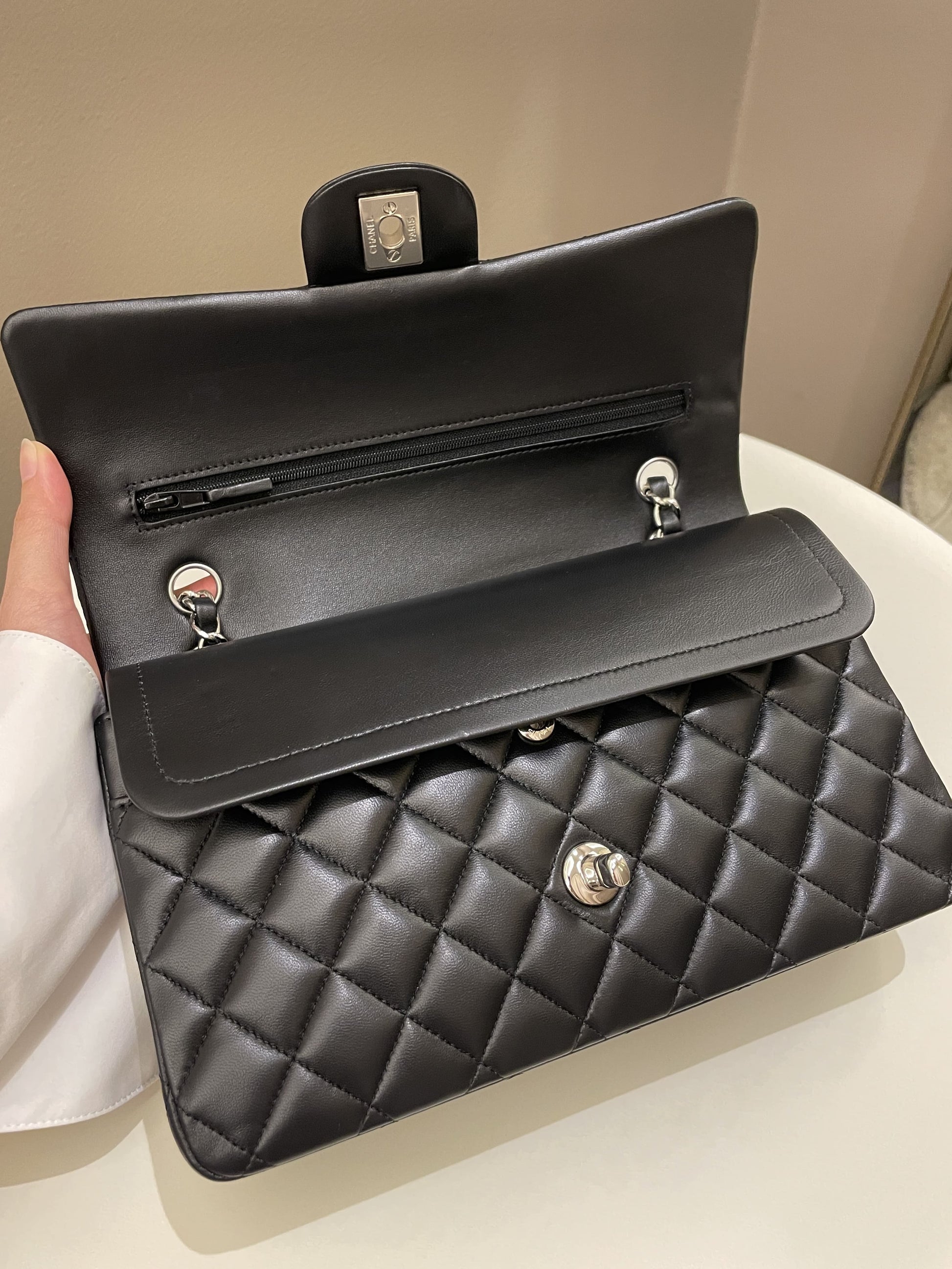 Chanel Classic Quilted Medium Double Flap Black Lambskin - Bags - 14