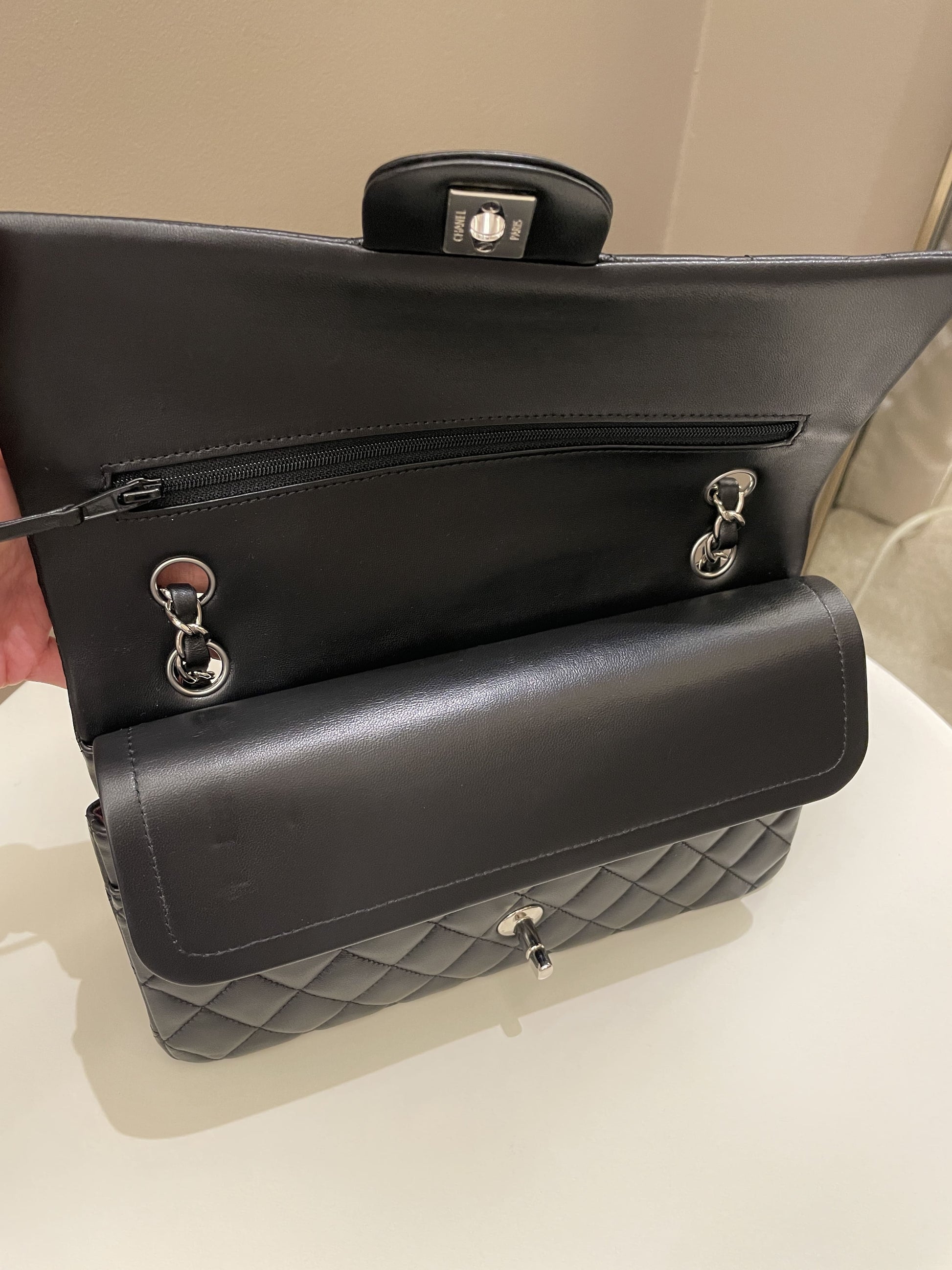 Chanel Classic Quilted Medium Double Flap Black Lambskin - Bags - 15