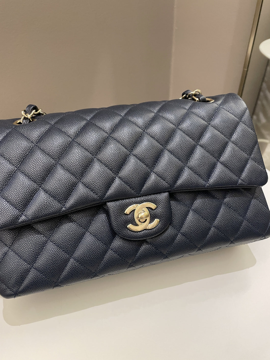 Chanel Classic Quilted Medium Double Flap Midnight Blue Caviar - Bags