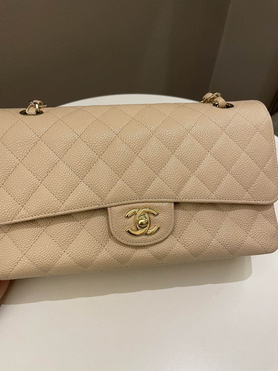 Chanel Classic Quilted Medium Double Flap Beige Caviar - Bags