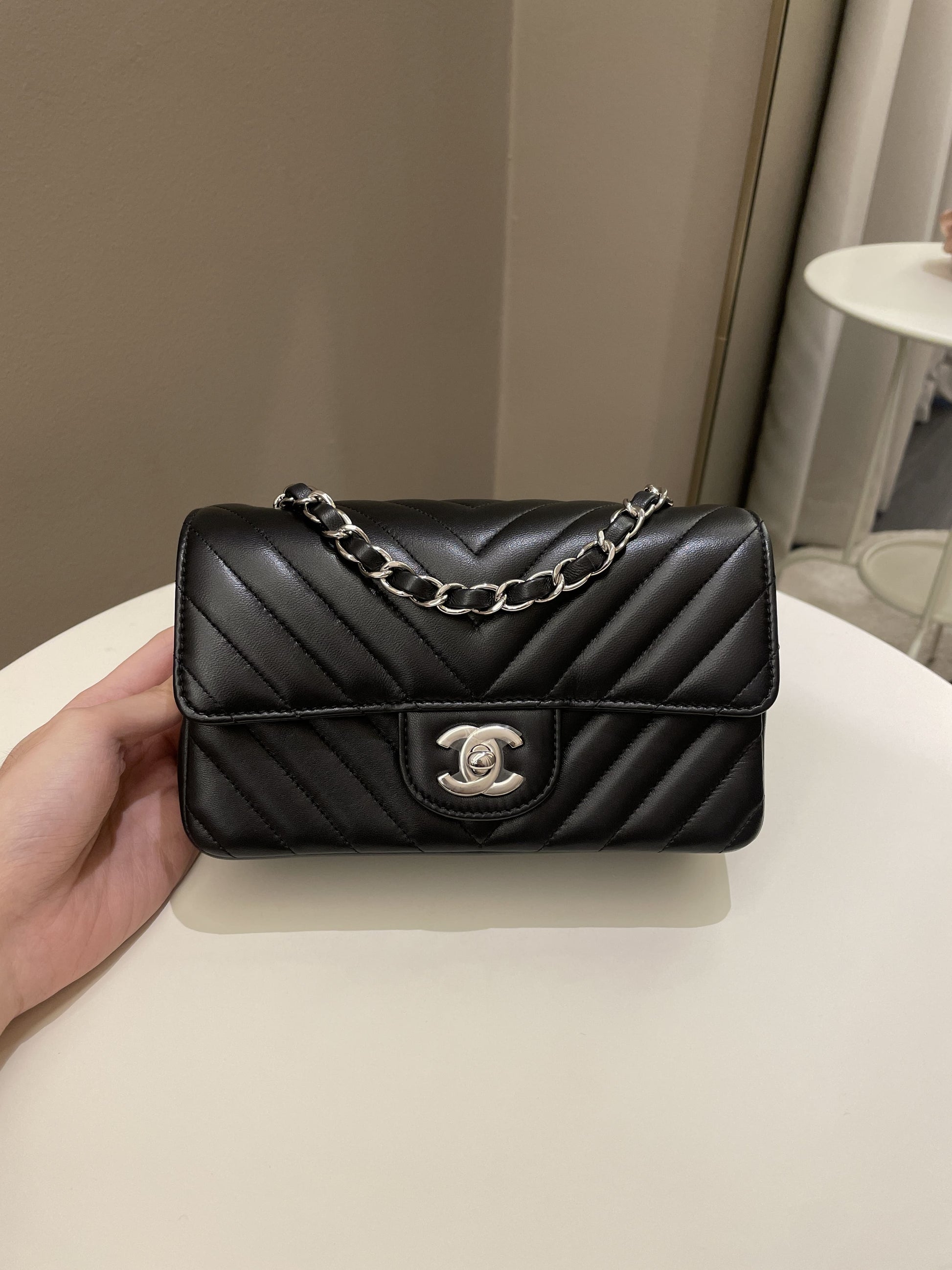 Chanel Classic Chevron Mini Rectangular Black Lambskin - Bags - 23