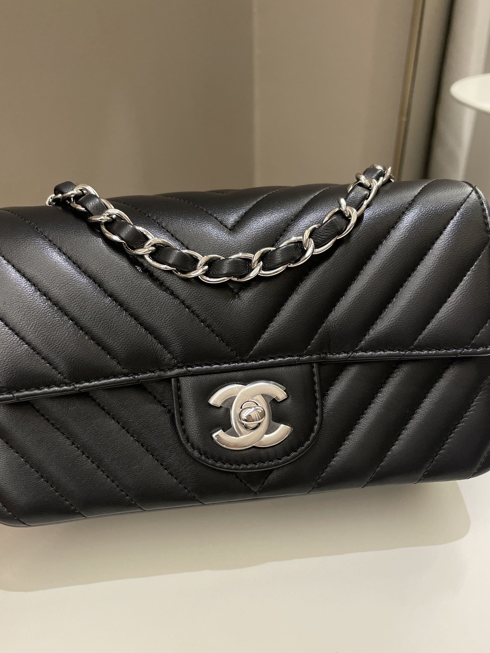 Chanel Classic Chevron Mini Rectangular Black Lambskin - Bags
