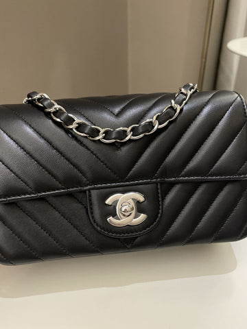 Chanel Classic Chevron Mini Rectangular Black Lambskin - Bags