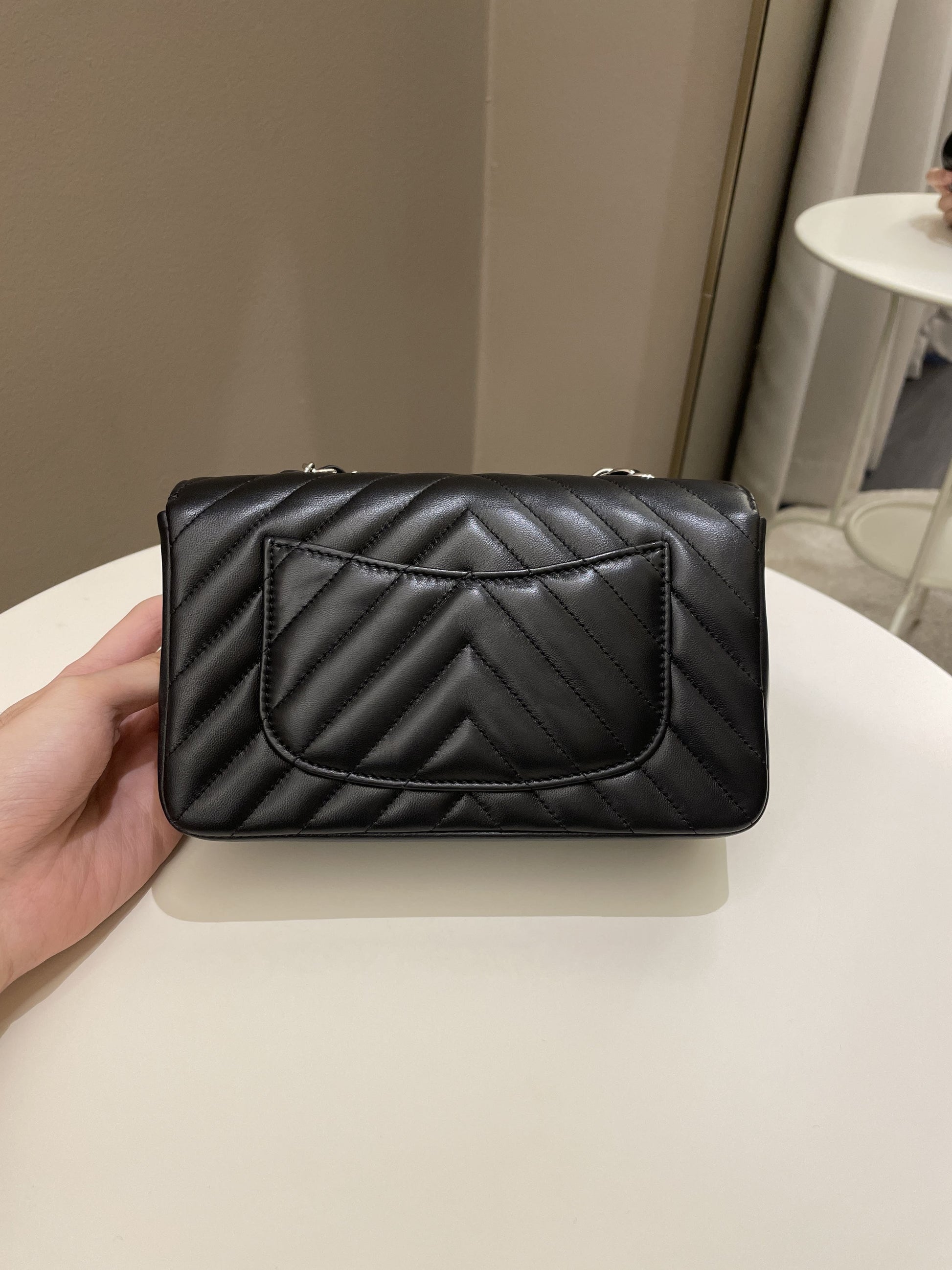 Chanel Classic Chevron Mini Rectangular Black Lambskin - Bags - 4