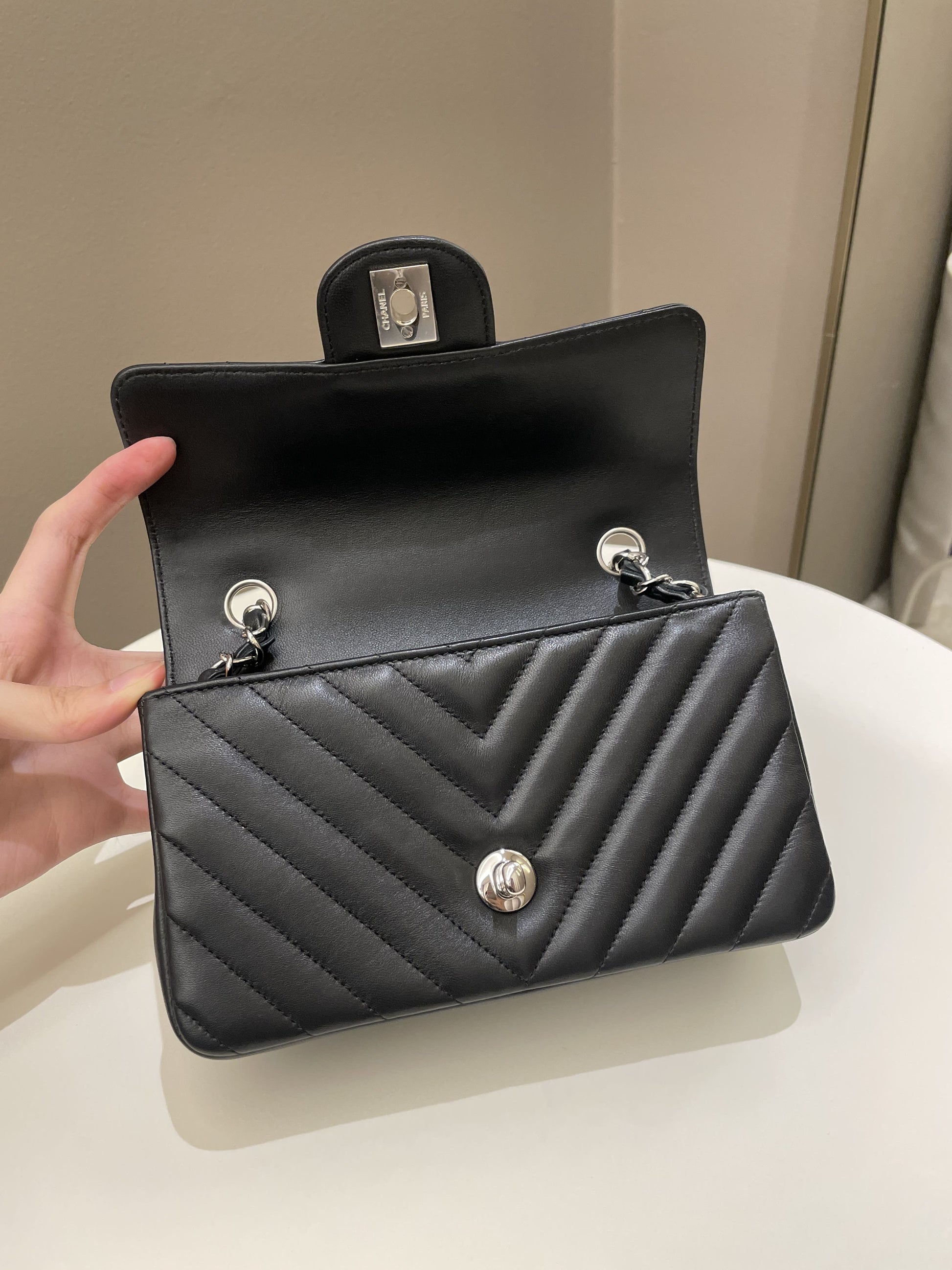 Chanel Classic Chevron Mini Rectangular Black Lambskin - Bags - 16
