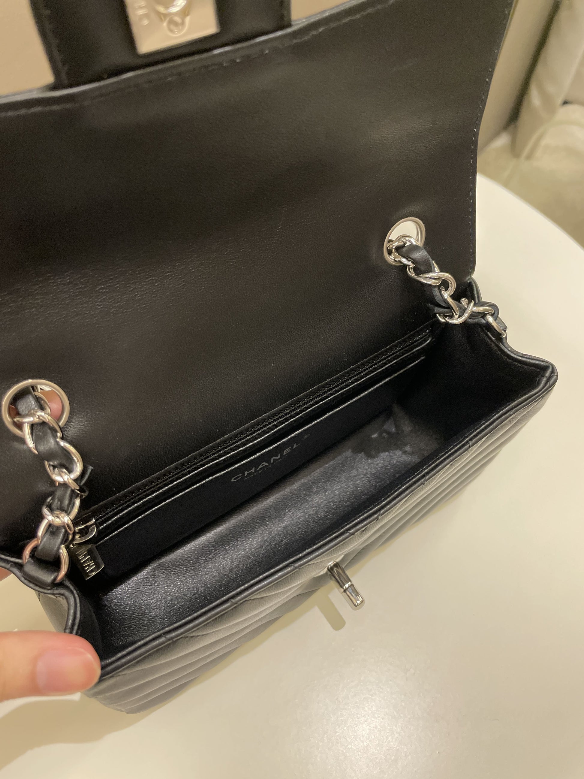 Chanel Classic Chevron Mini Rectangular Black Lambskin - Bags - 17